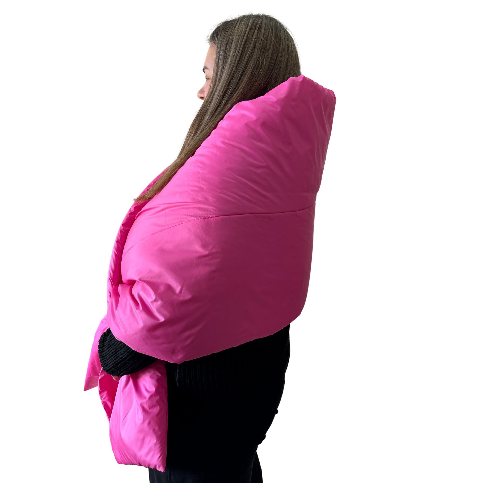 Plus Size Hot Pink Long Wide Scarf Puffer – 25x100 inches with 2 Pockets and Belt - My Love Cape