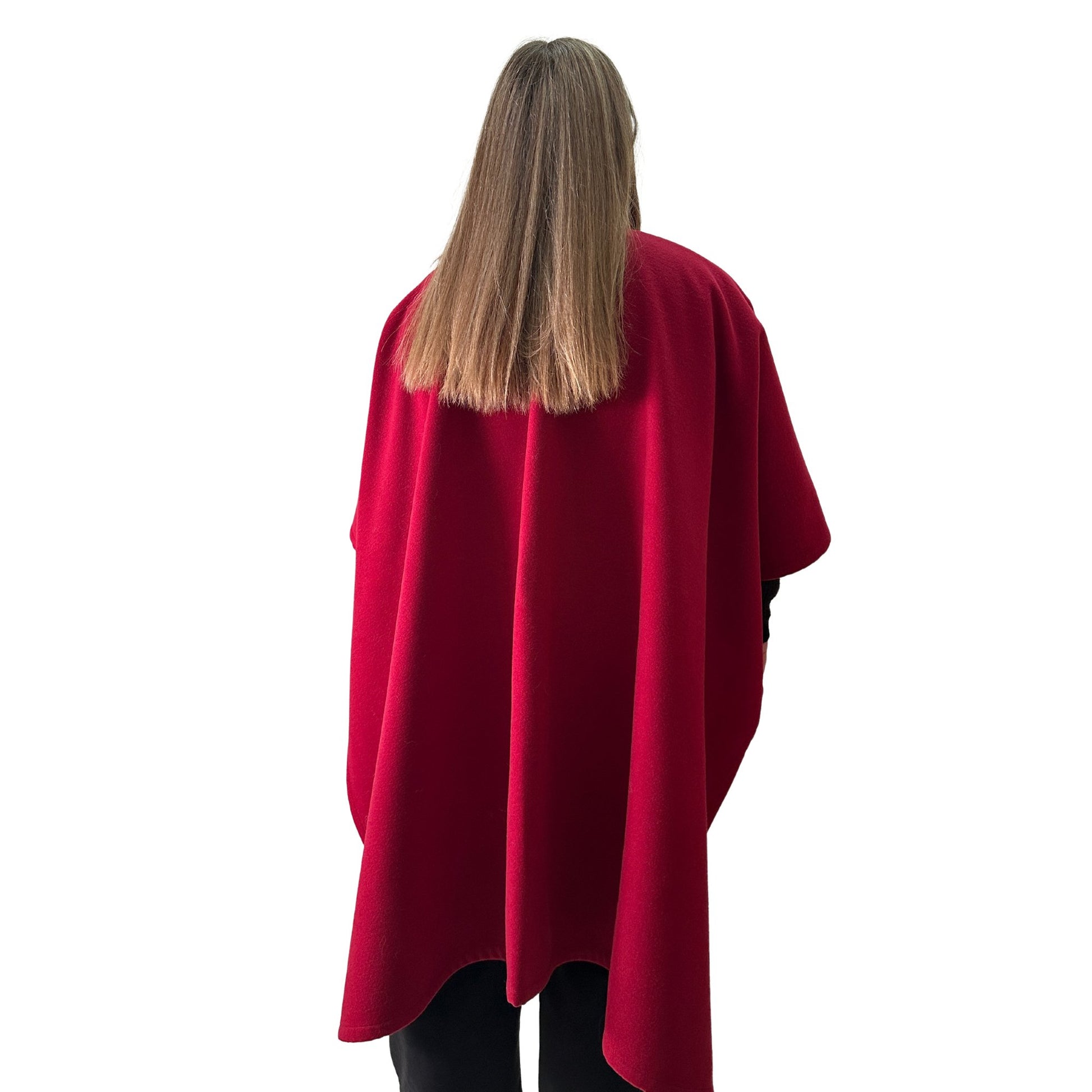 Plus Size Minimalist Long Women’s Cherry Cape Coat – Woolen Poncho Cloak, Cashmere Wool Blend Cape - My Love Cape