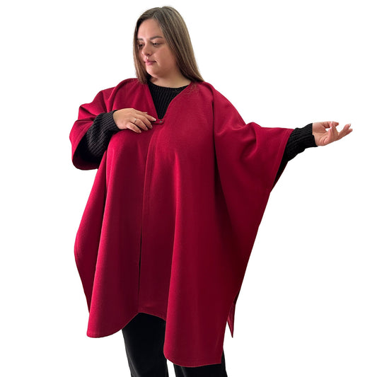 Plus Size Minimalist Long Women’s Cherry Cape Coat – Woolen Poncho Cloak, Cashmere Wool Blend Cape - My Love Cape