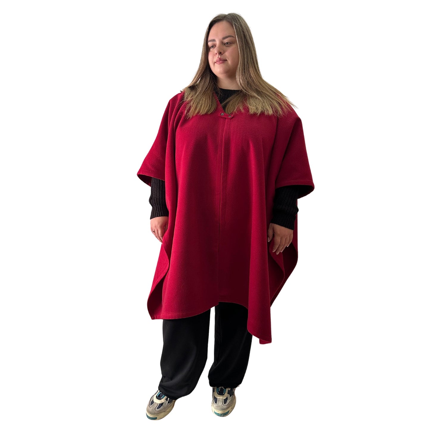 Plus Size Minimalist Long Women’s Cherry Cape Coat – Woolen Poncho Cloak, Cashmere Wool Blend Cape - My Love Cape