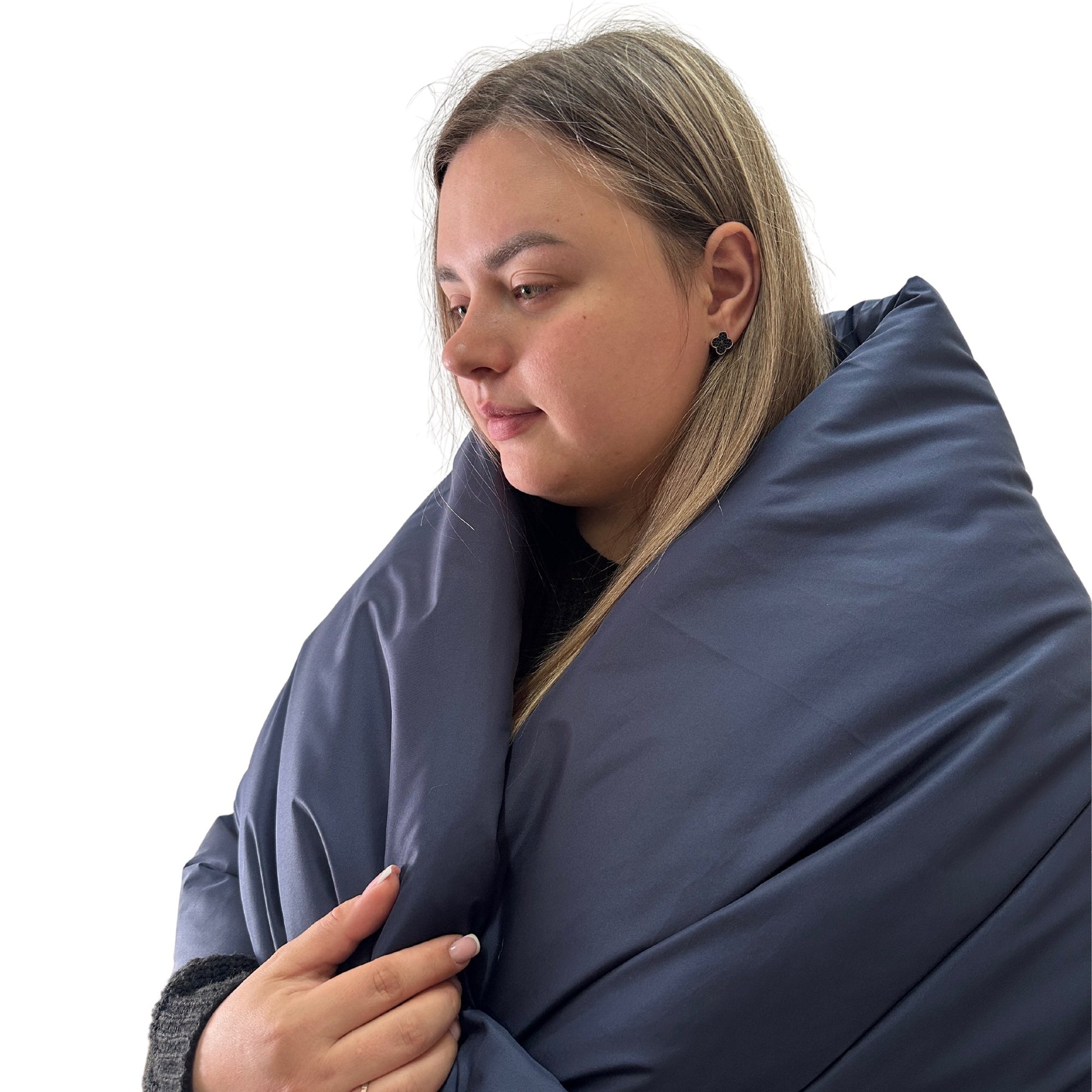 Plus Size Navy Puffer Scarf – Long Wide Scarf, 25x100 inches with 2 Pockets and Belt - My Love Cape