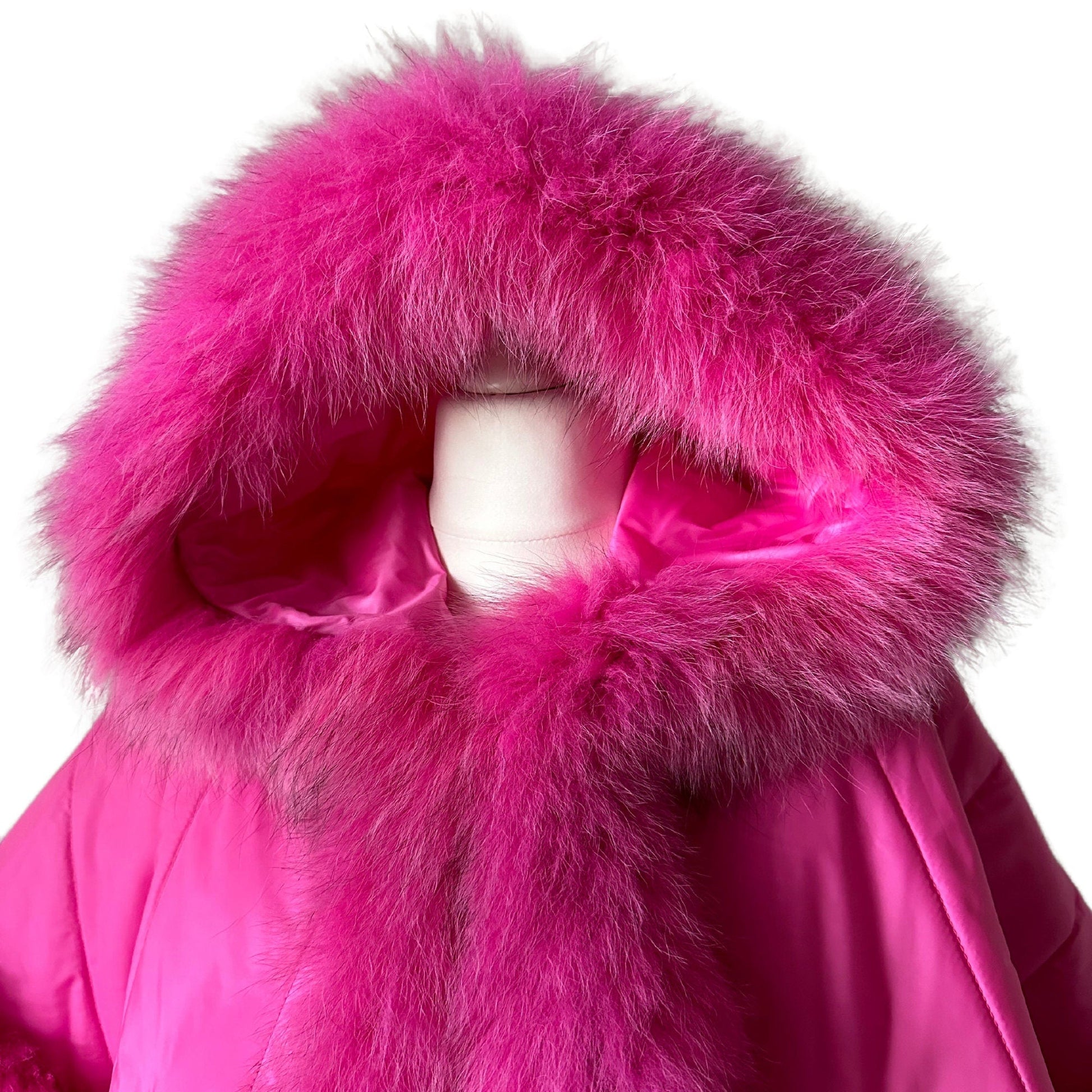 Puffer Berry Quilted Women Winter Coat Cape Trim Fox Fur, Hot Pink Winter Women's Poncho Jacket lined, Warm Women's coat with a hood - My Love Cape