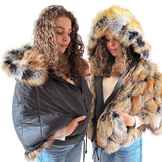 Puffer Fur Puffer Jacket Reversible Stylish Parka with Hood, crafted from quilted water - resistant fabric and luxurious natural fox fur - My Love Cape