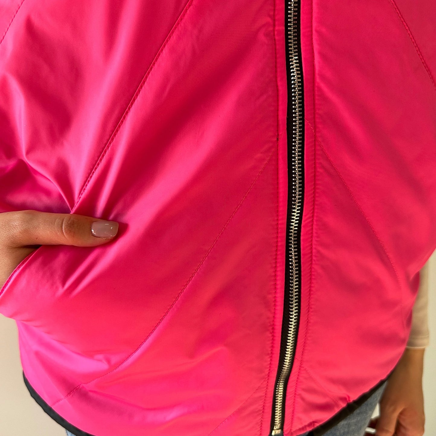 Puffer Hot Pink Black Reversible Mid - Season Quilted Jacket with Hood - My Love Cape