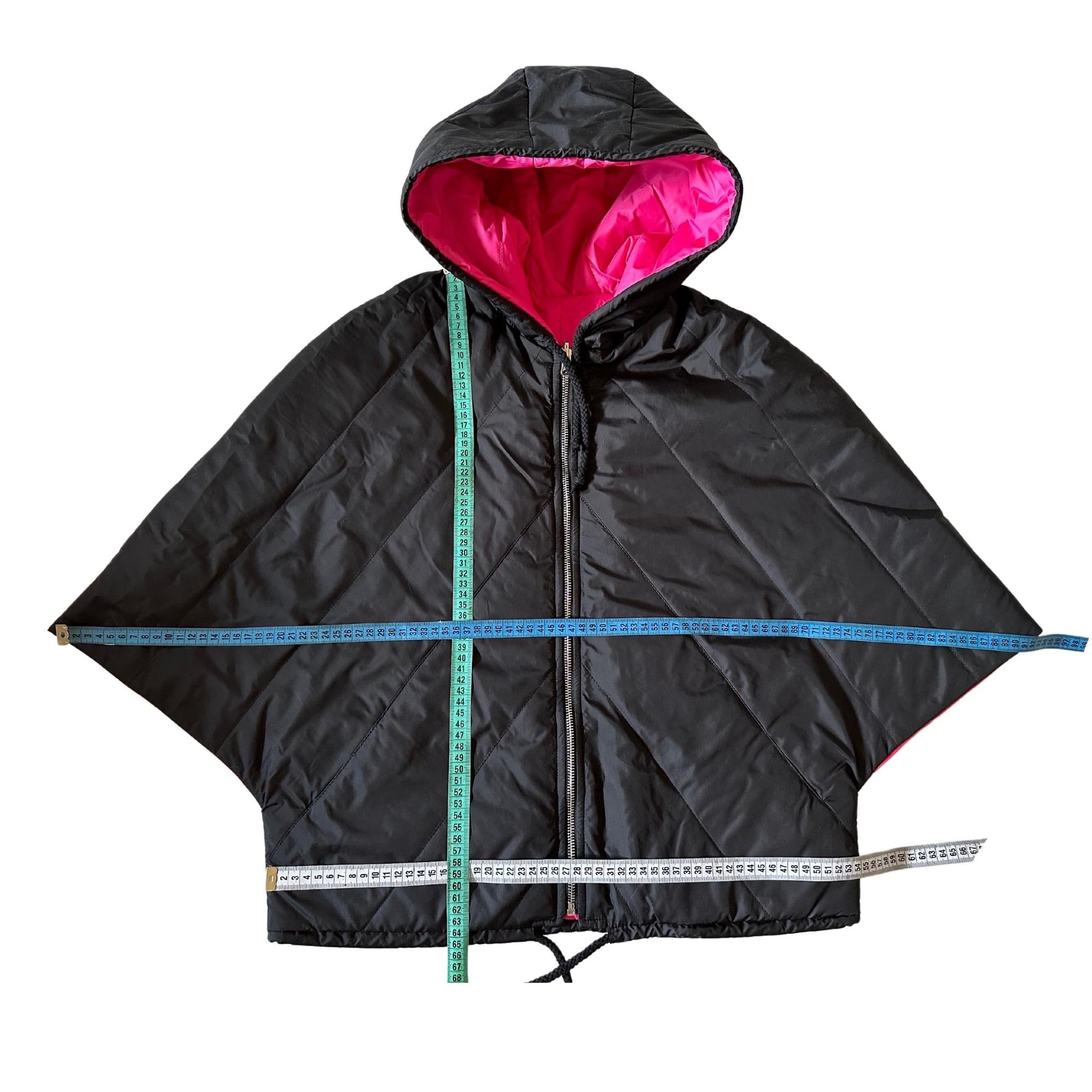 Puffer Hot Pink Black Reversible Mid - Season Quilted Jacket with Hood - My Love Cape