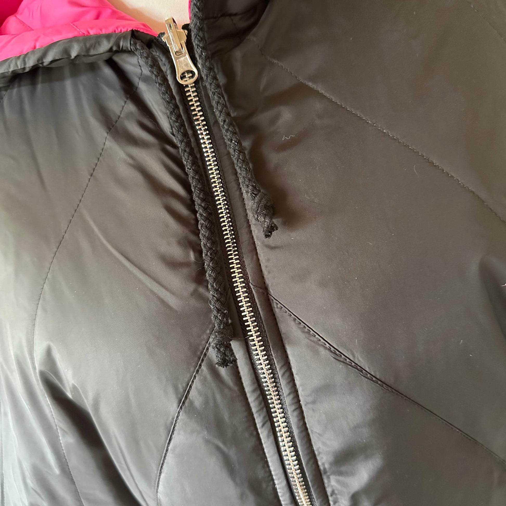 Puffer Hot Pink Black Reversible Mid - Season Quilted Jacket with Hood - My Love Cape