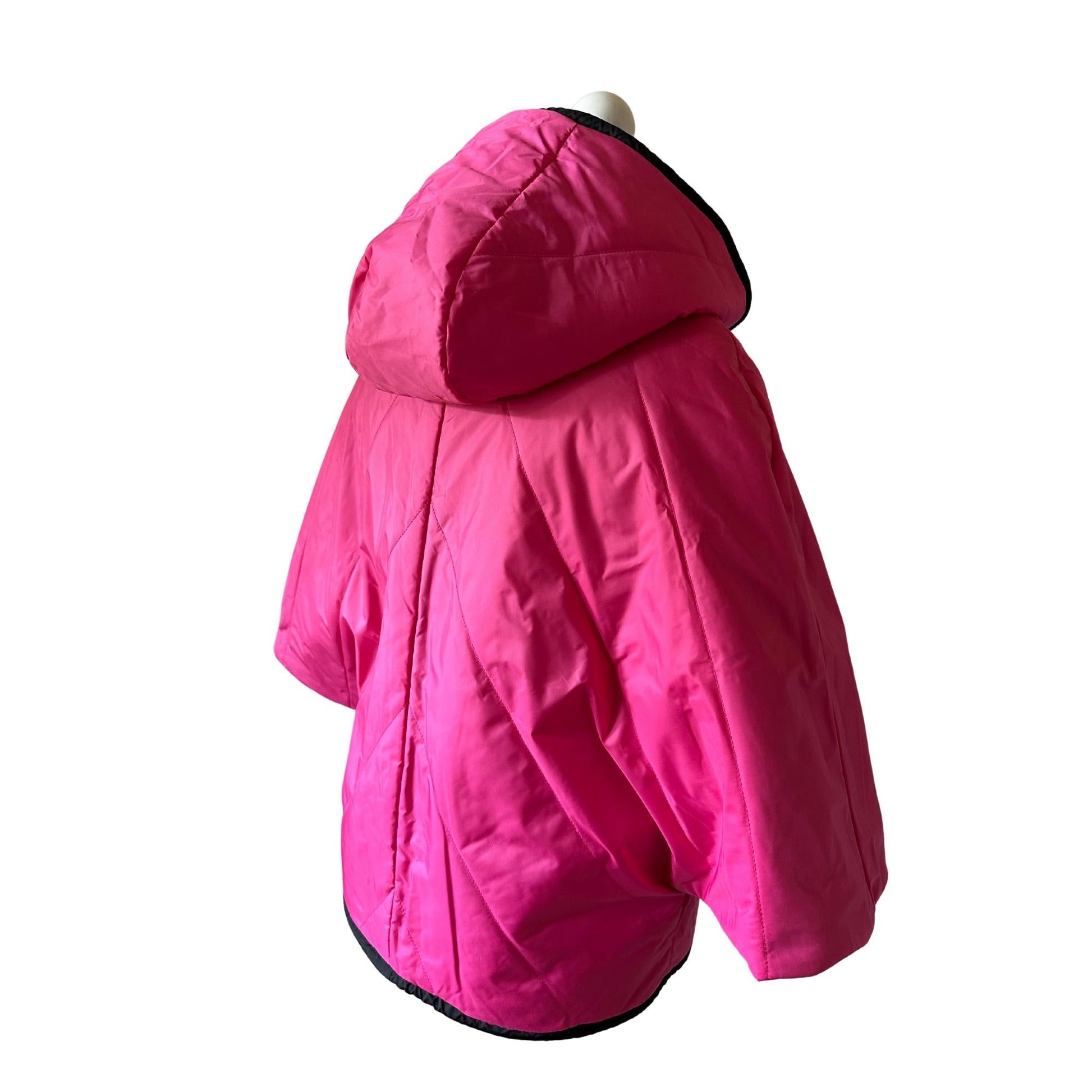 Puffer Hot Pink Black Reversible Mid - Season Quilted Jacket with Hood - My Love Cape