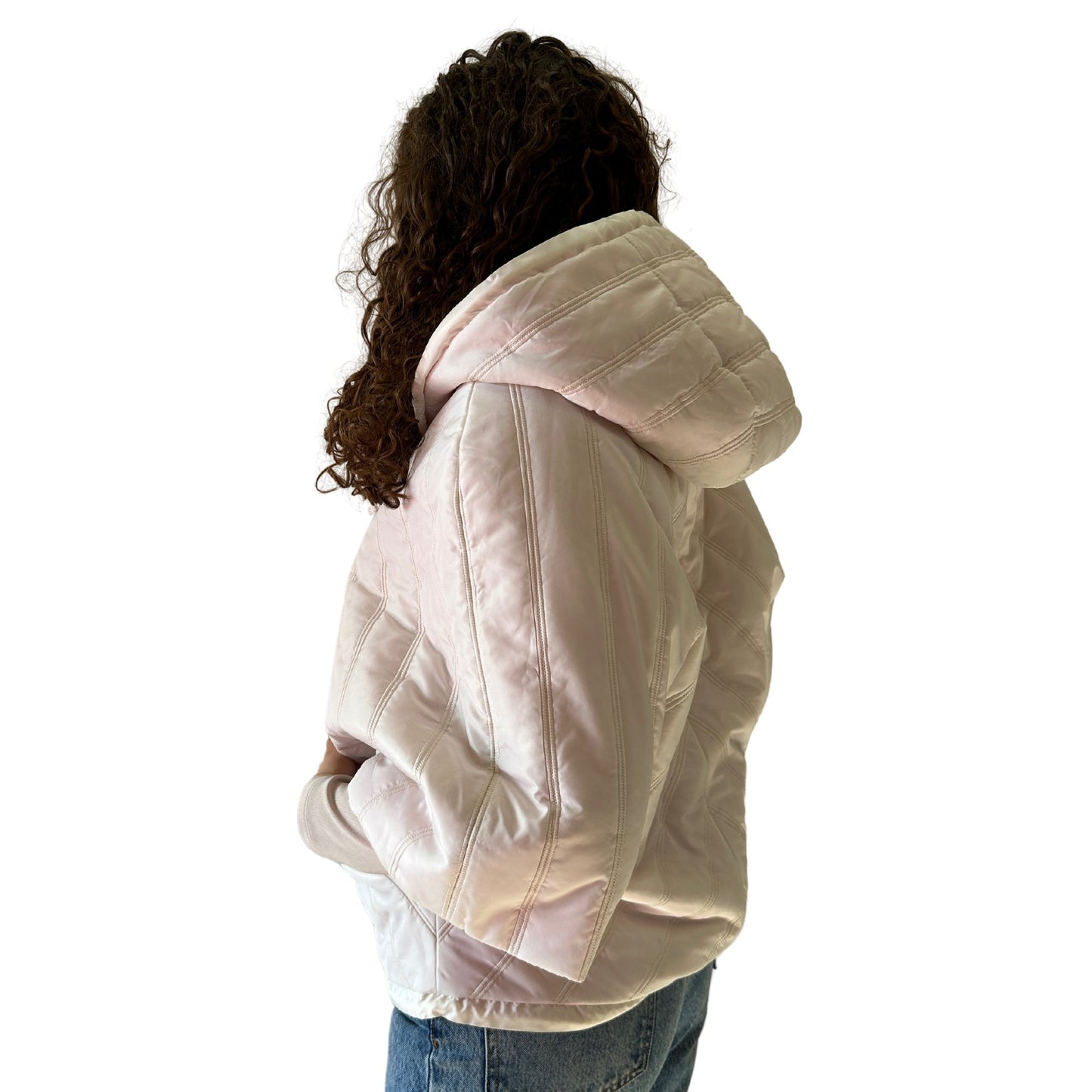 Puffer Ivory Hot Pink Reversible Mid - Season Quilted Jacket with Hood - My Love Cape