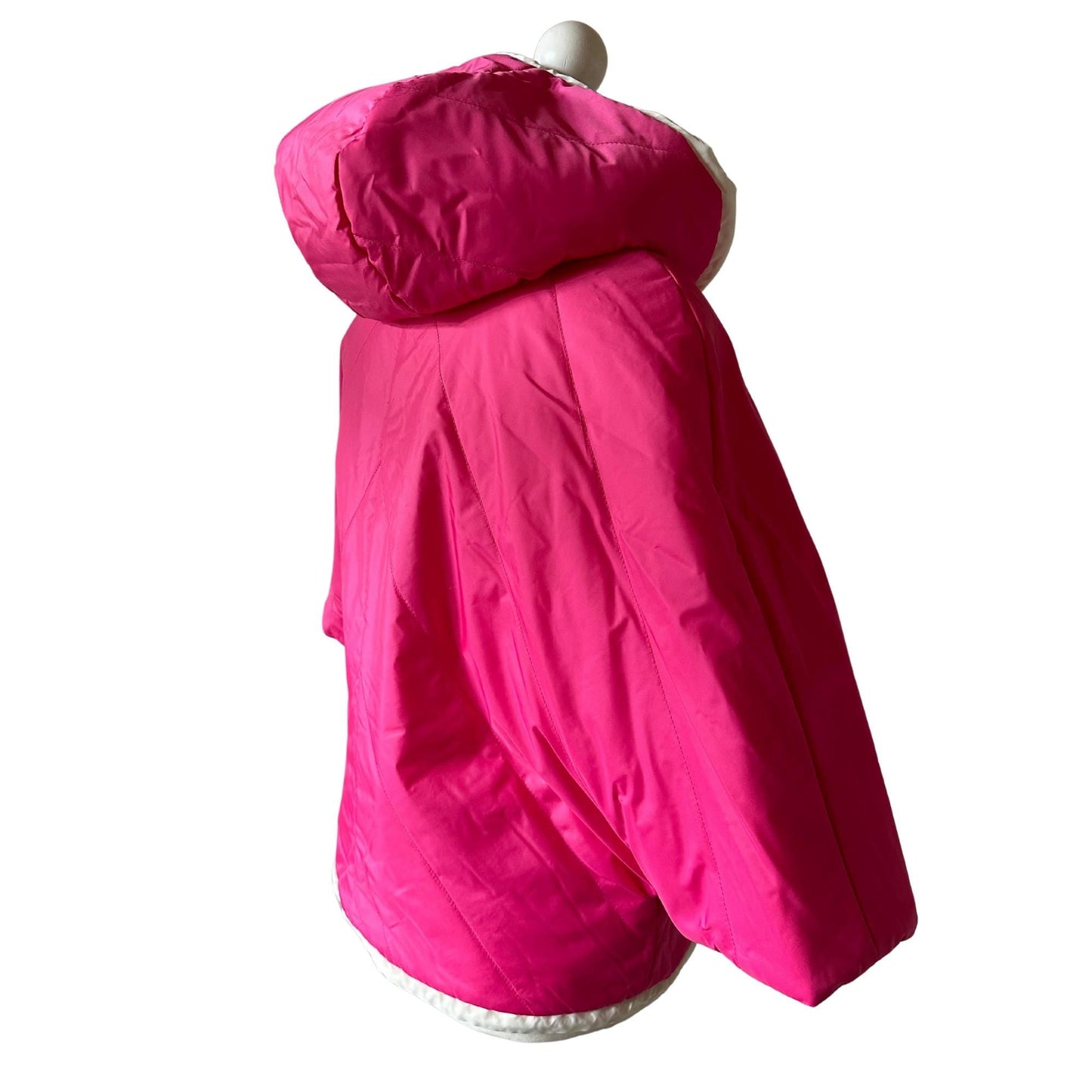 Puffer Ivory Hot Pink Reversible Mid - Season Quilted Jacket with Hood - My Love Cape