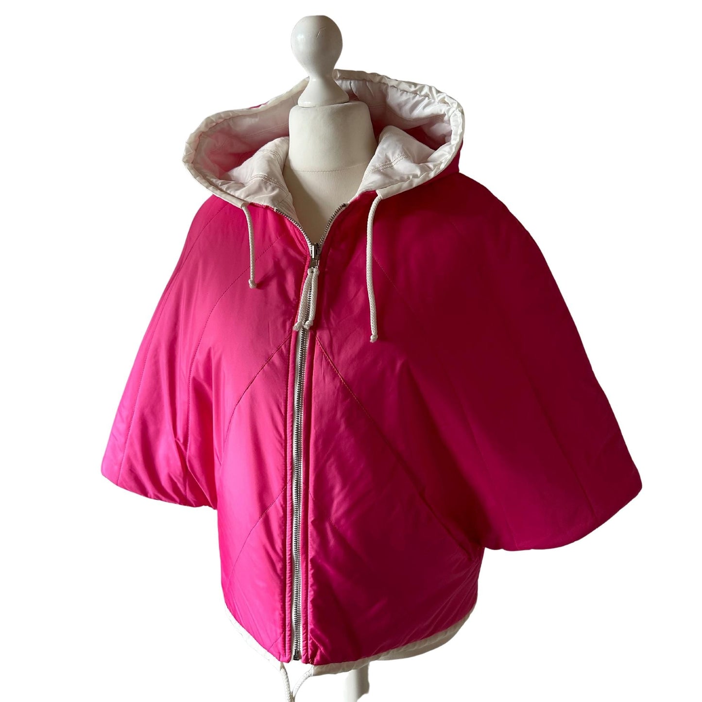 Puffer Ivory Hot Pink Reversible Mid - Season Quilted Jacket with Hood - My Love Cape