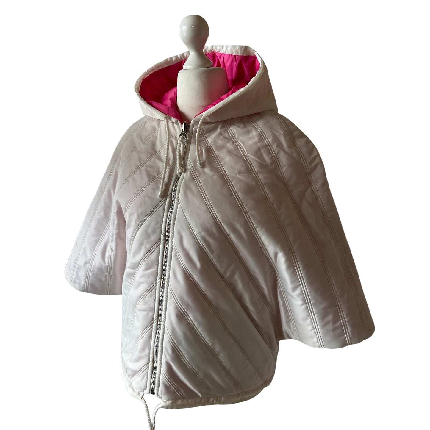 Puffer Ivory Hot Pink Reversible Mid - Season Quilted Jacket with Hood - My Love Cape