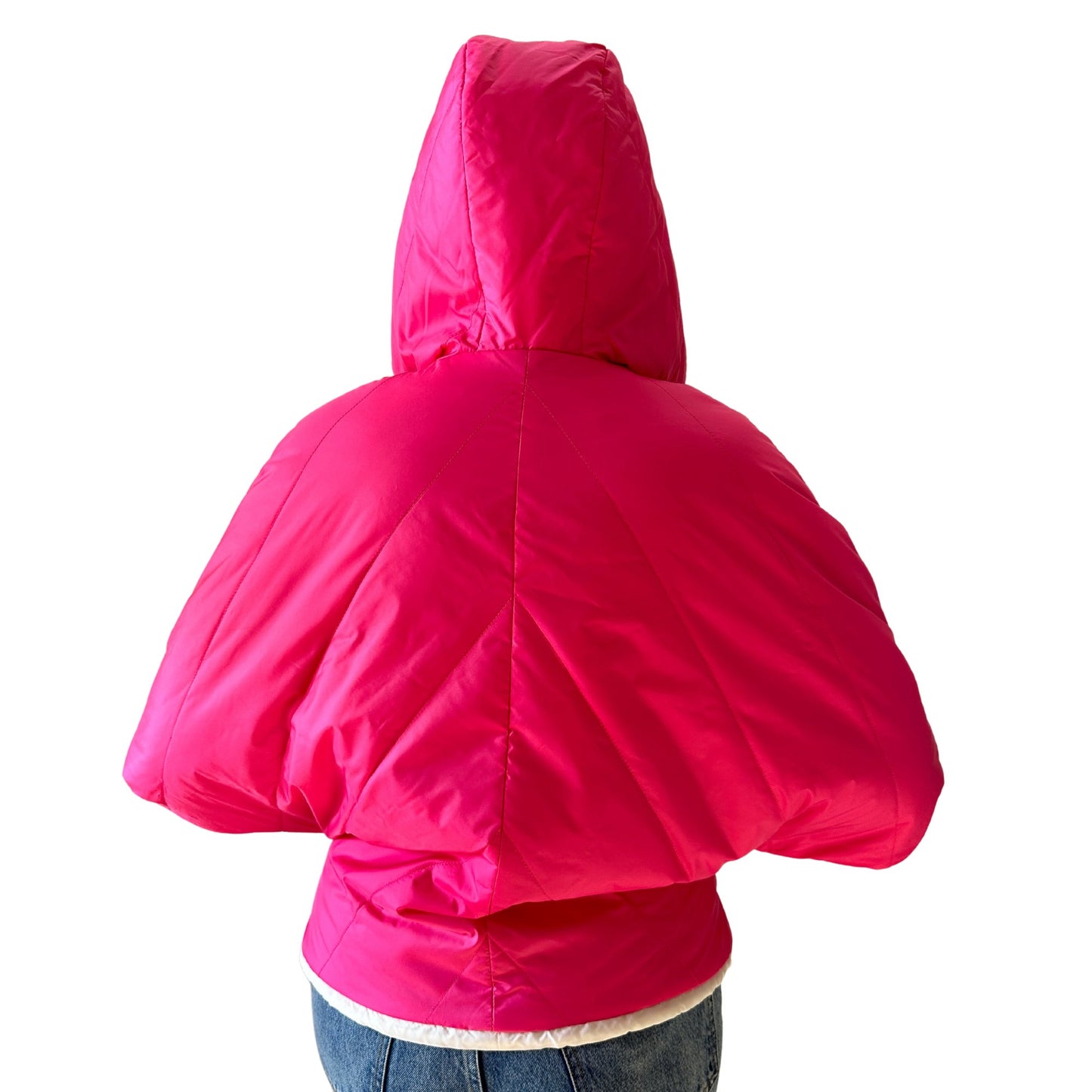 Puffer Ivory Hot Pink Reversible Mid - Season Quilted Jacket with Hood - My Love Cape