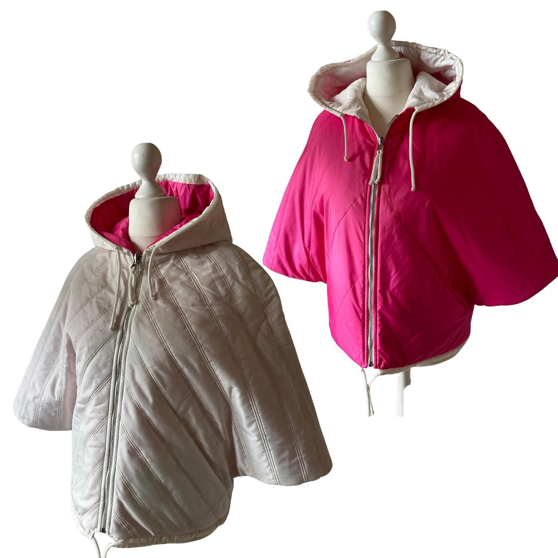 Puffer Ivory Hot Pink Reversible Mid - Season Quilted Jacket with Hood - My Love Cape