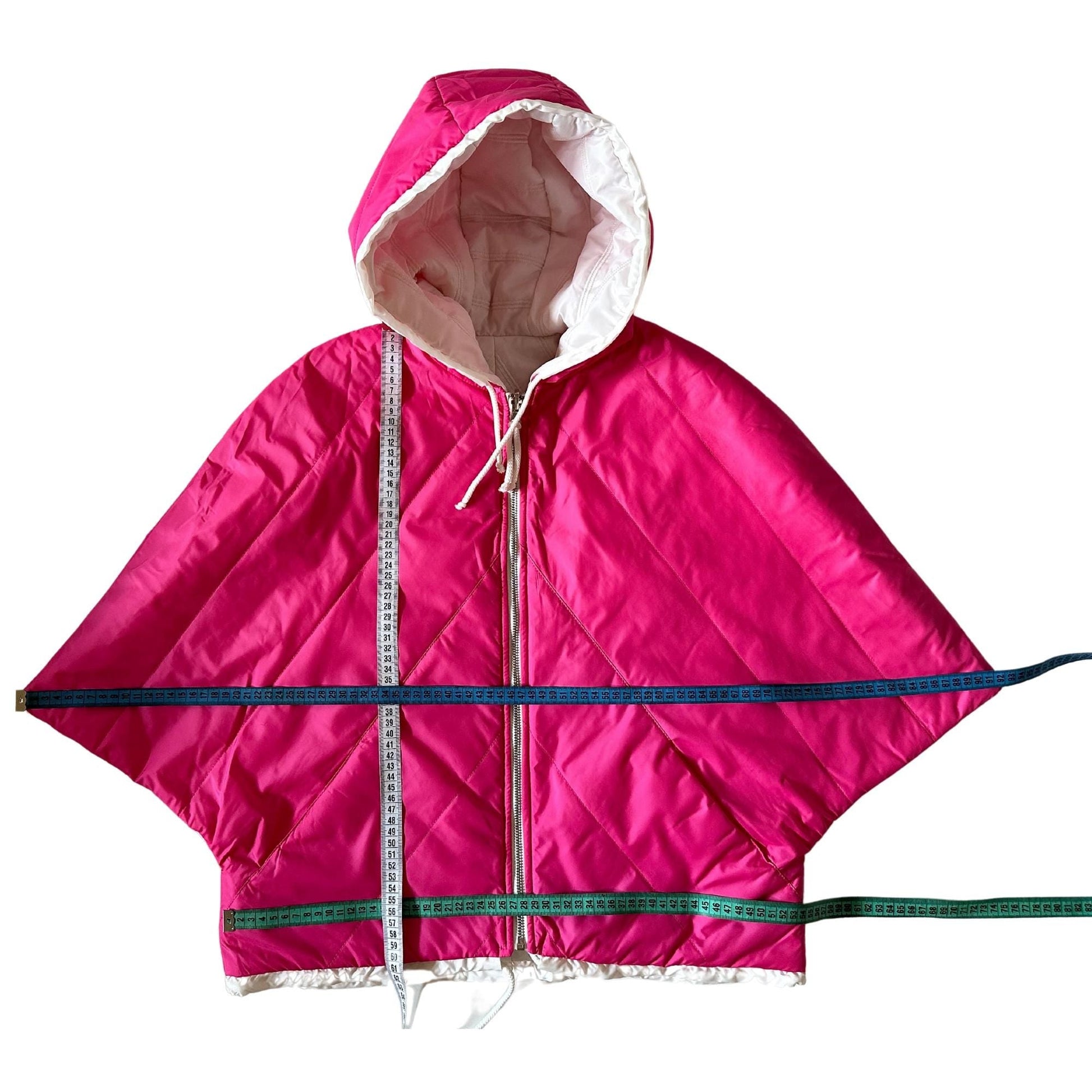 Puffer Ivory Hot Pink Reversible Mid - Season Quilted Jacket with Hood - My Love Cape