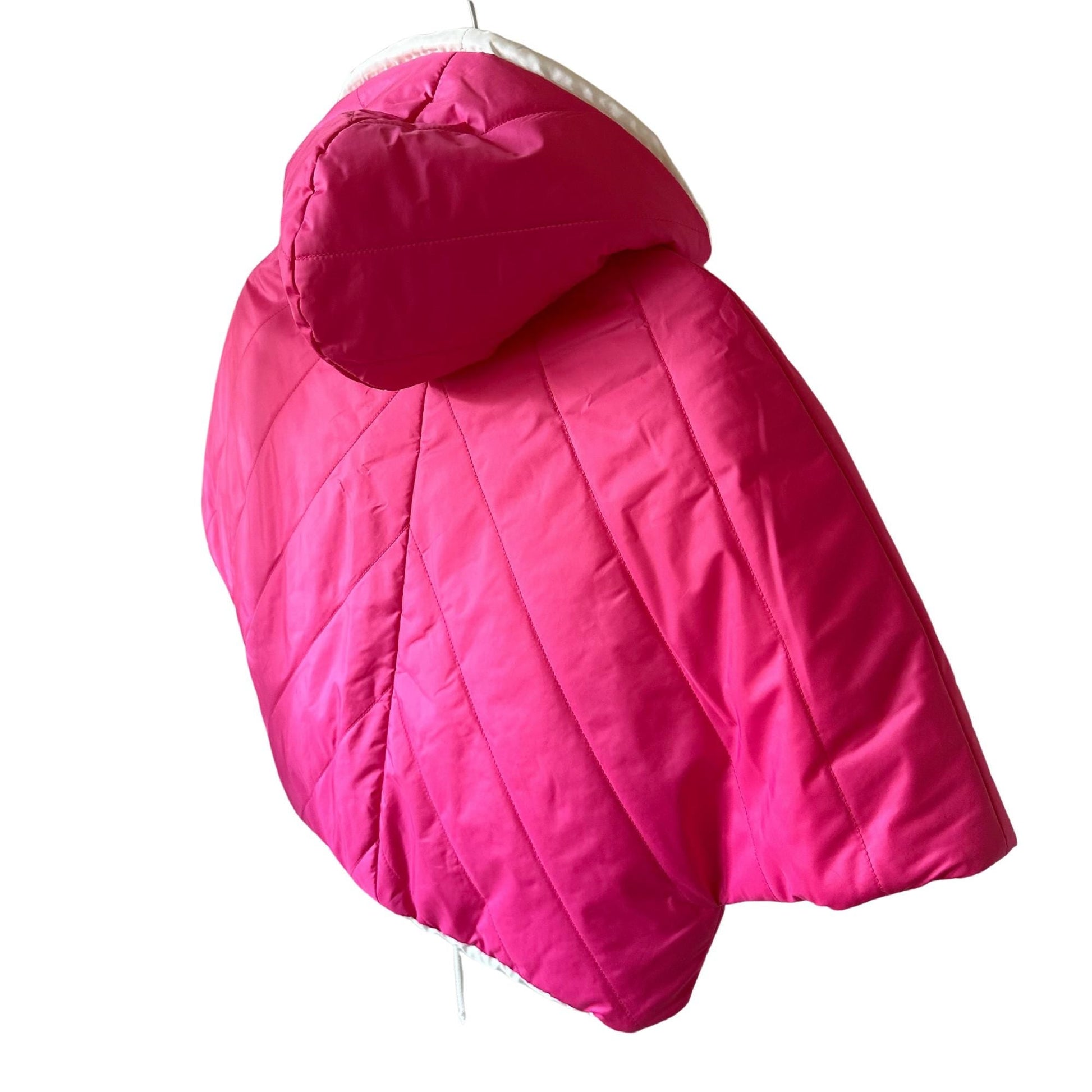 Puffer Ivory Hot Pink Reversible Mid - Season Quilted Jacket with Hood and Zipper, Made of Raincoat Fabric (One Size for Girls 6 - 10 Years) - My Love Cape