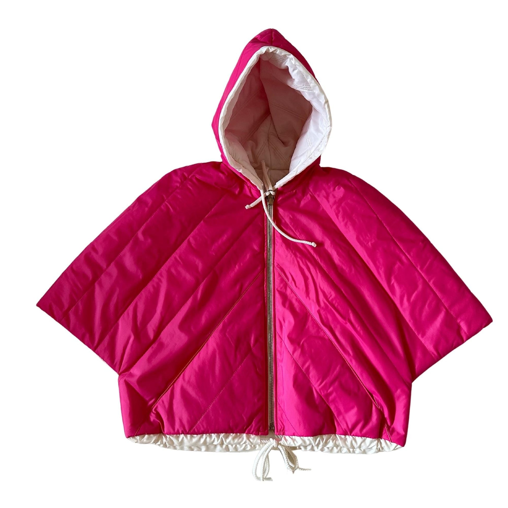 Puffer Ivory Hot Pink Reversible Mid - Season Quilted Jacket with Hood and Zipper, Made of Raincoat Fabric (One Size for Girls 6 - 10 Years) - My Love Cape