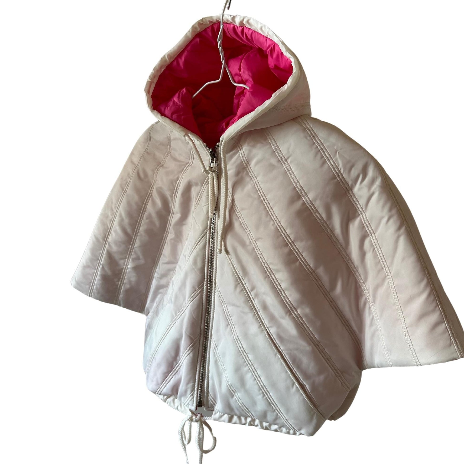 Puffer Ivory Hot Pink Reversible Mid - Season Quilted Jacket with Hood and Zipper, Made of Raincoat Fabric (One Size for Girls 6 - 10 Years) - My Love Cape