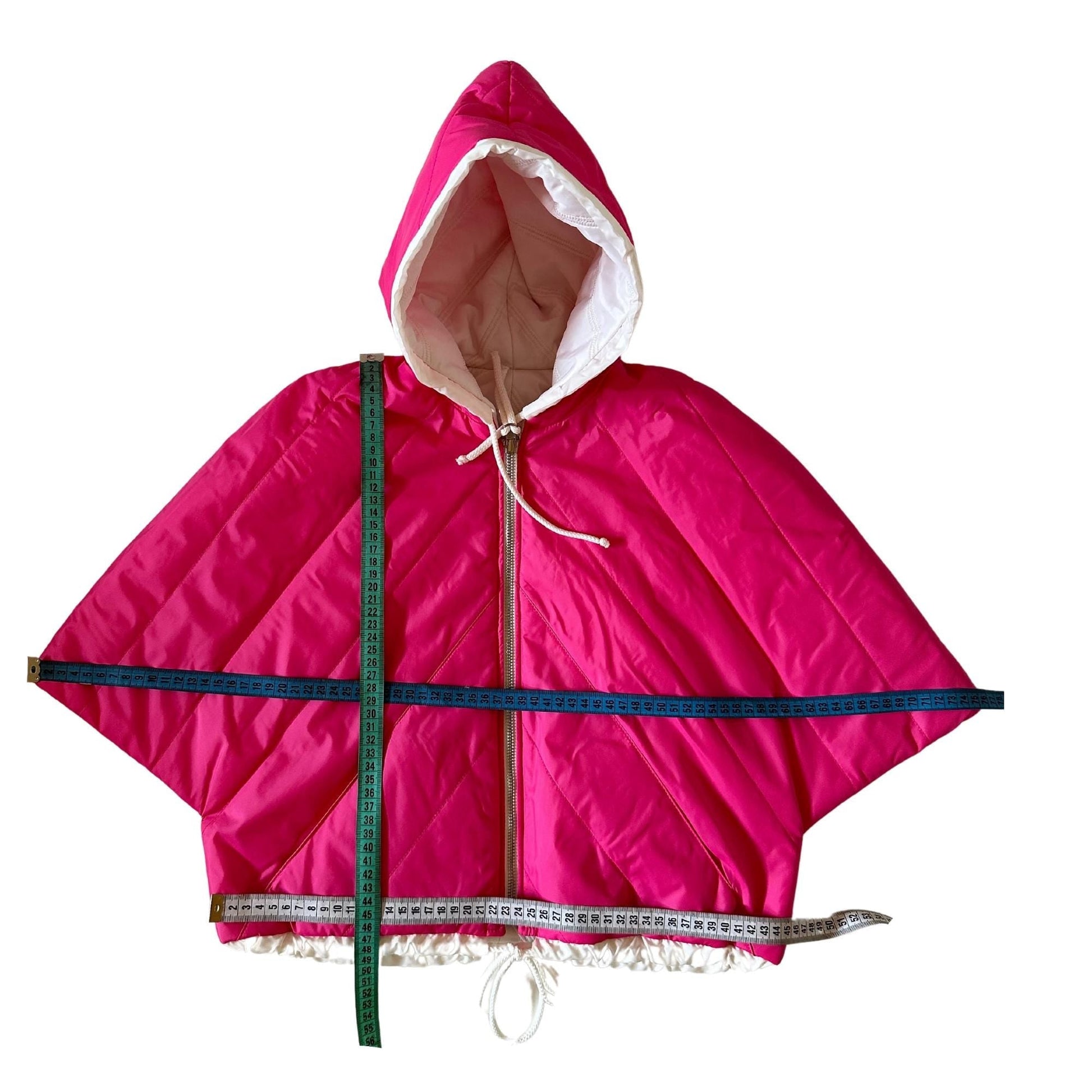 Puffer Ivory Hot Pink Reversible Mid - Season Quilted Jacket with Hood and Zipper, Made of Raincoat Fabric (One Size for Girls 6 - 10 Years) - My Love Cape