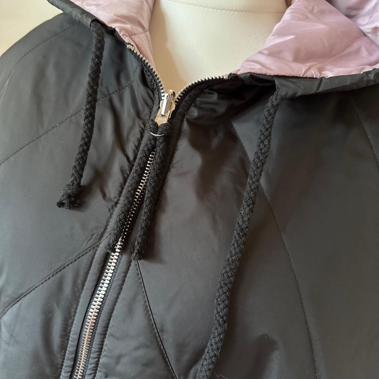 Puffer Pink Black Reversible Mid - Season Quilted Jacket with Hood - My Love Cape