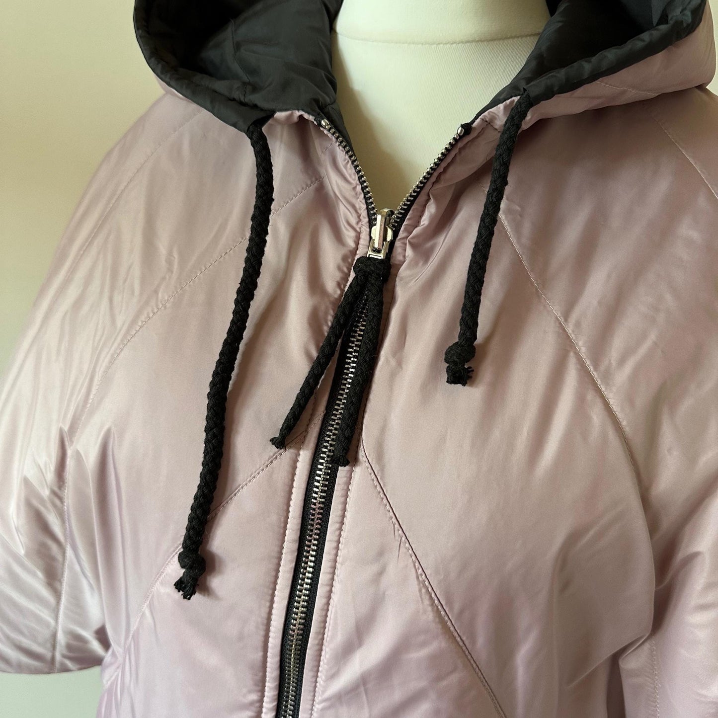 Puffer Pink Black Reversible Mid - Season Quilted Jacket with Hood - My Love Cape