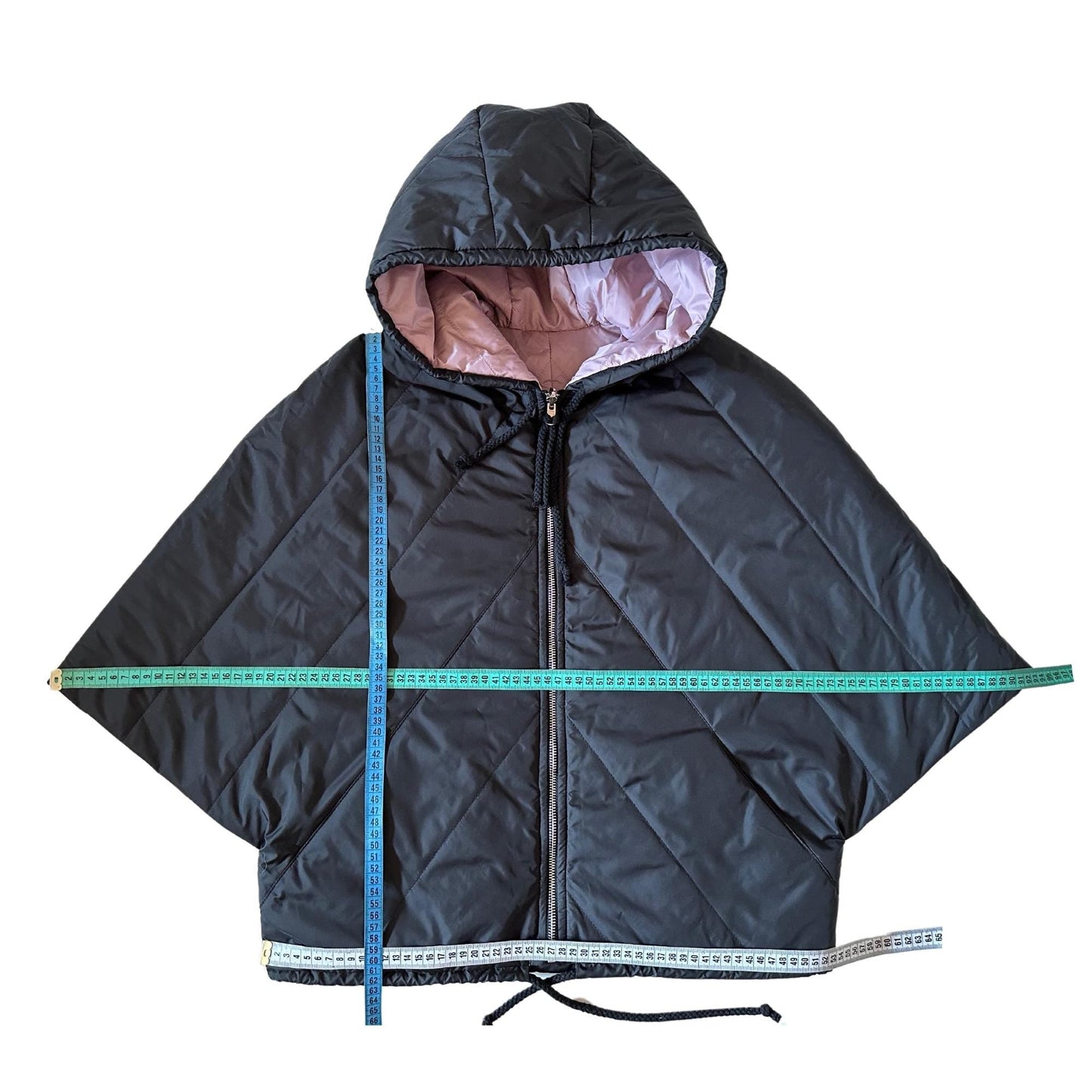 Puffer Pink Black Reversible Mid - Season Quilted Jacket with Hood - My Love Cape