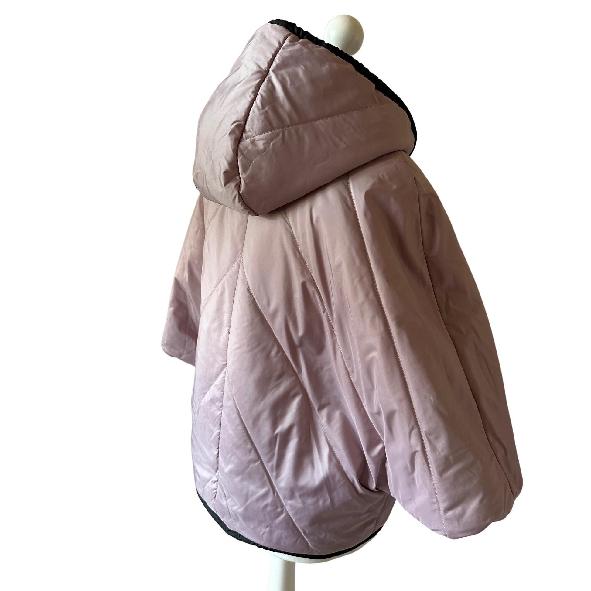 Puffer Pink Black Reversible Mid - Season Quilted Jacket with Hood - My Love Cape