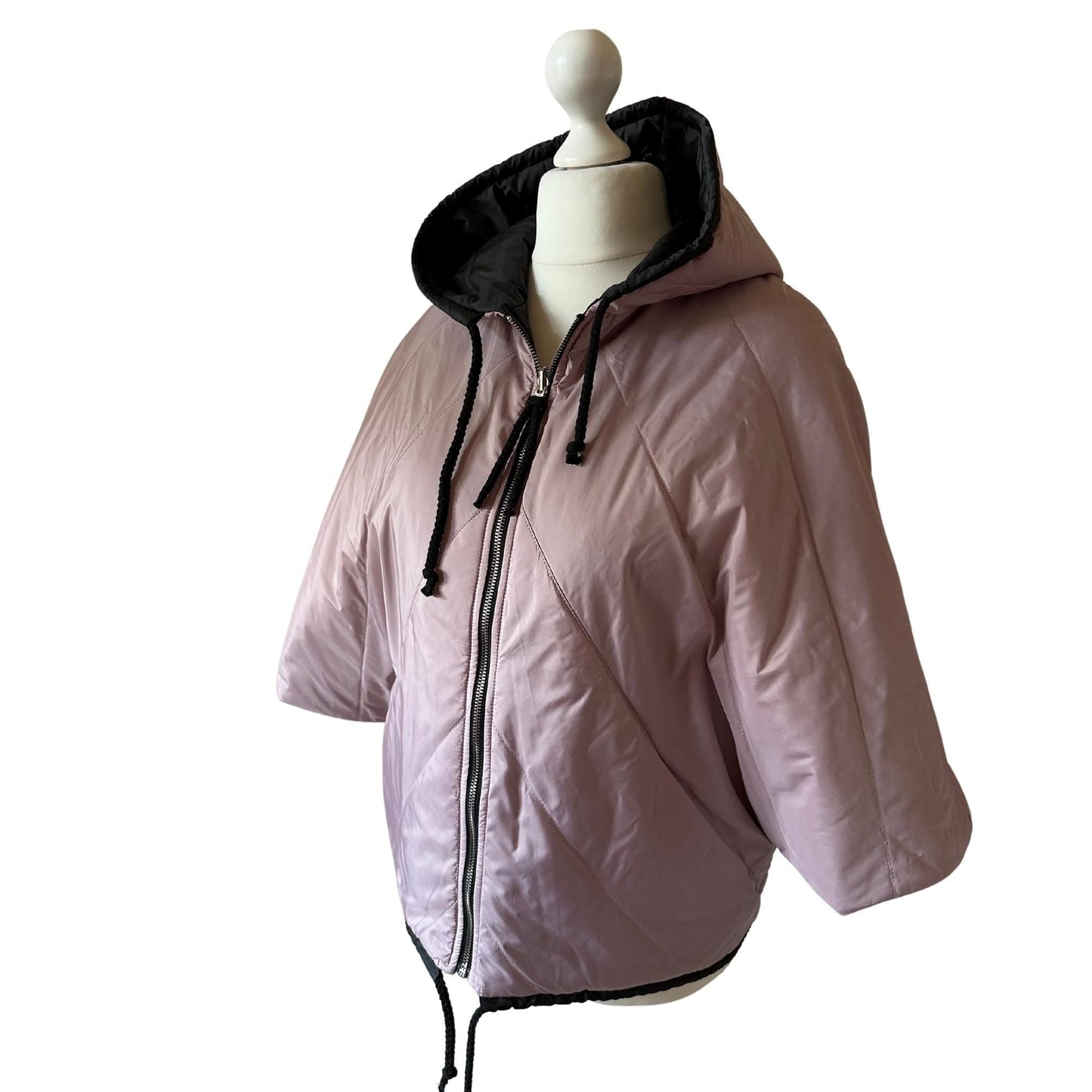 Puffer Pink Black Reversible Mid - Season Quilted Jacket with Hood - My Love Cape