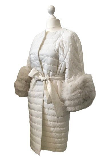 Puffer Women White Quilted Coat Fox Fur Sleeves Transformers - My Love Cape