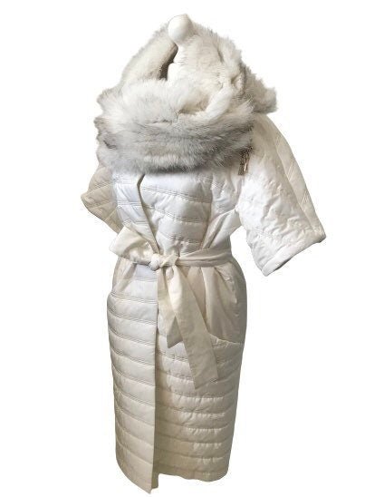 Puffer Women White Quilted Coat Fox Fur Sleeves Transformers - My Love Cape