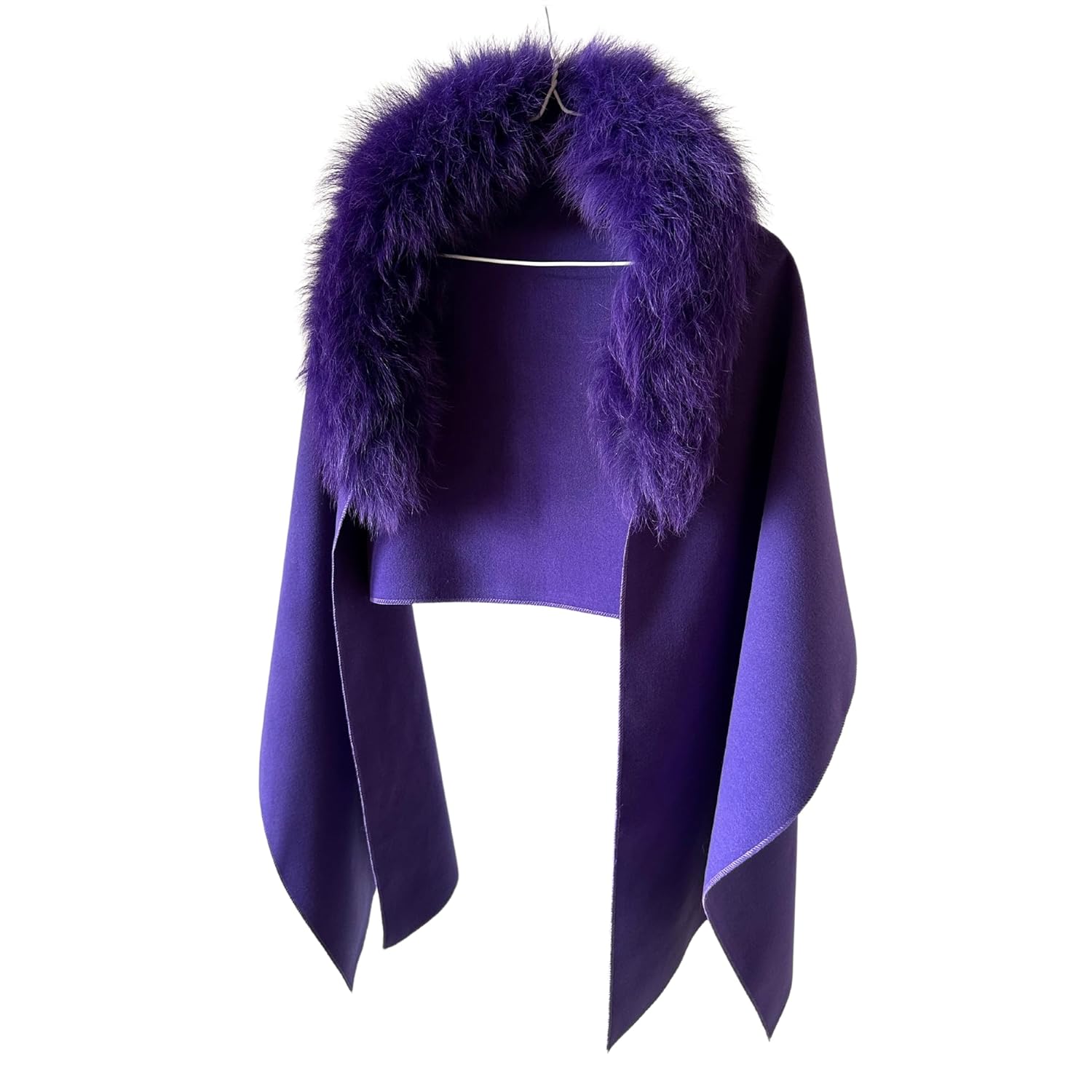 Purple Women Scarf Stole Cape Wrap Trim Fox Fur, Extra Large Shawl, Winter Gift, Cashmere Woolen blend Cape Scarf 200cm *50cm - My Love Cape