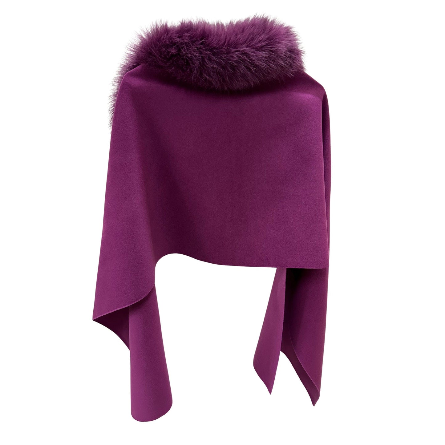 Purple Women Scarf Stole Cape Wrap Trim Fox Fur, Extra Large Shawl, Winter Gift, Woolen blend Cape Scarf - My Love Cape