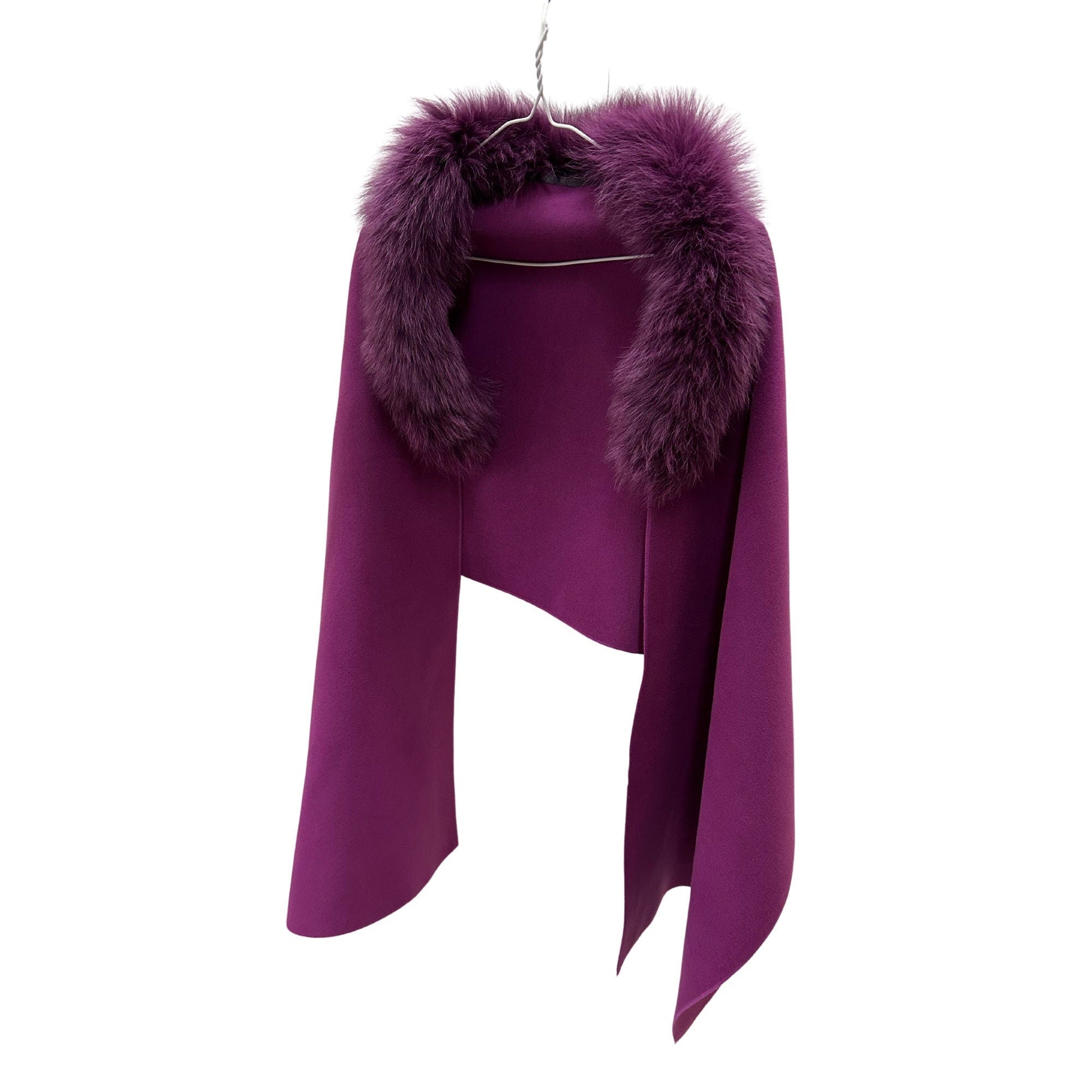 Purple Women Scarf Stole Cape Wrap Trim Fox Fur, Extra Large Shawl, Winter Gift, Woolen blend Cape Scarf - My Love Cape