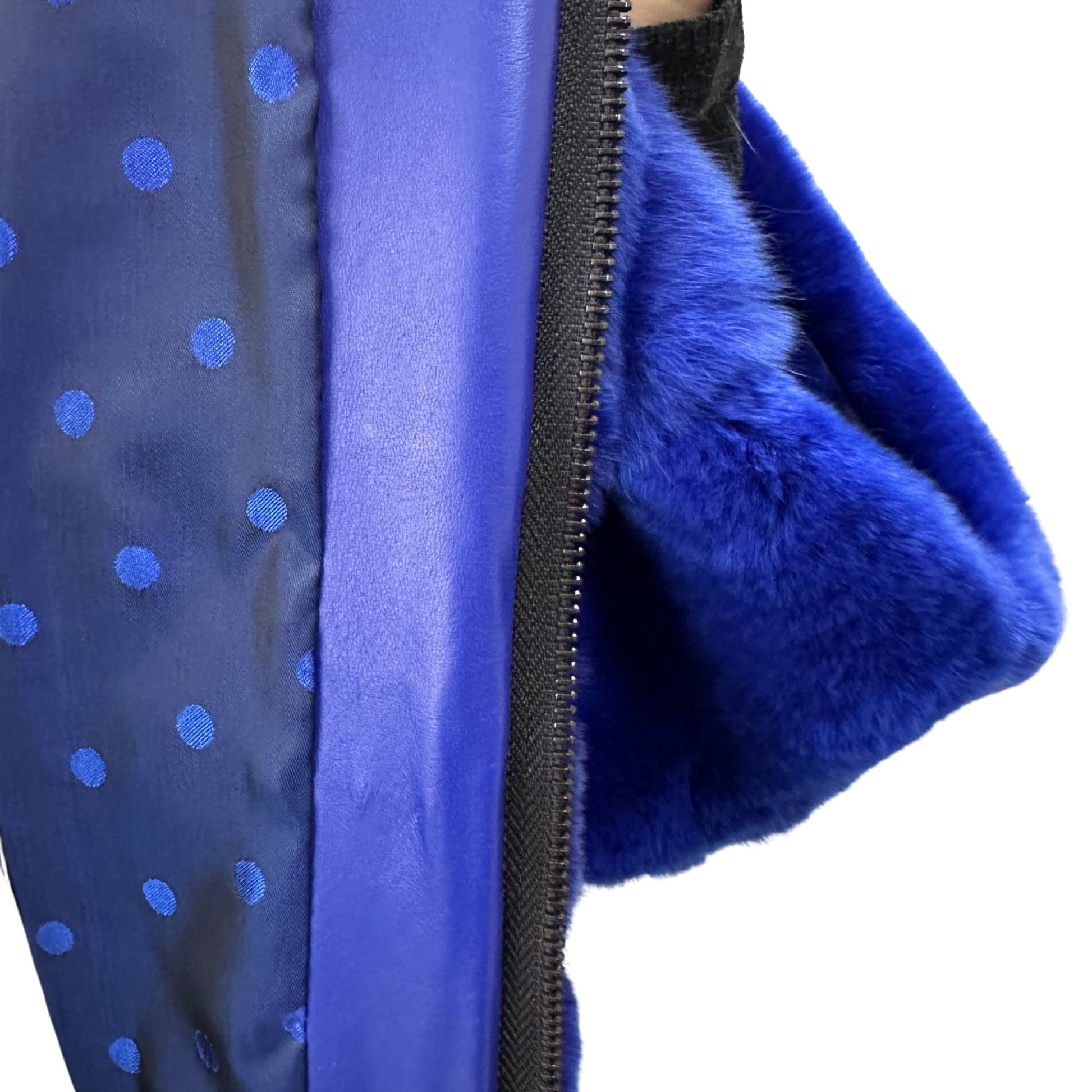 Royal Blue Fur Jacket coat made of natural leather and rex rabbit fur (S) - My Love Cape