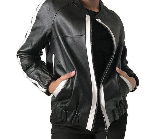 Sport Women Black leather jacket, Stand with Ukraine - My Love Cape