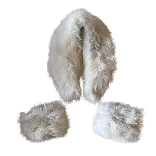 White 120 cm X Large Collar Scarf real Fur arctic fox and cuffs - My Love Cape