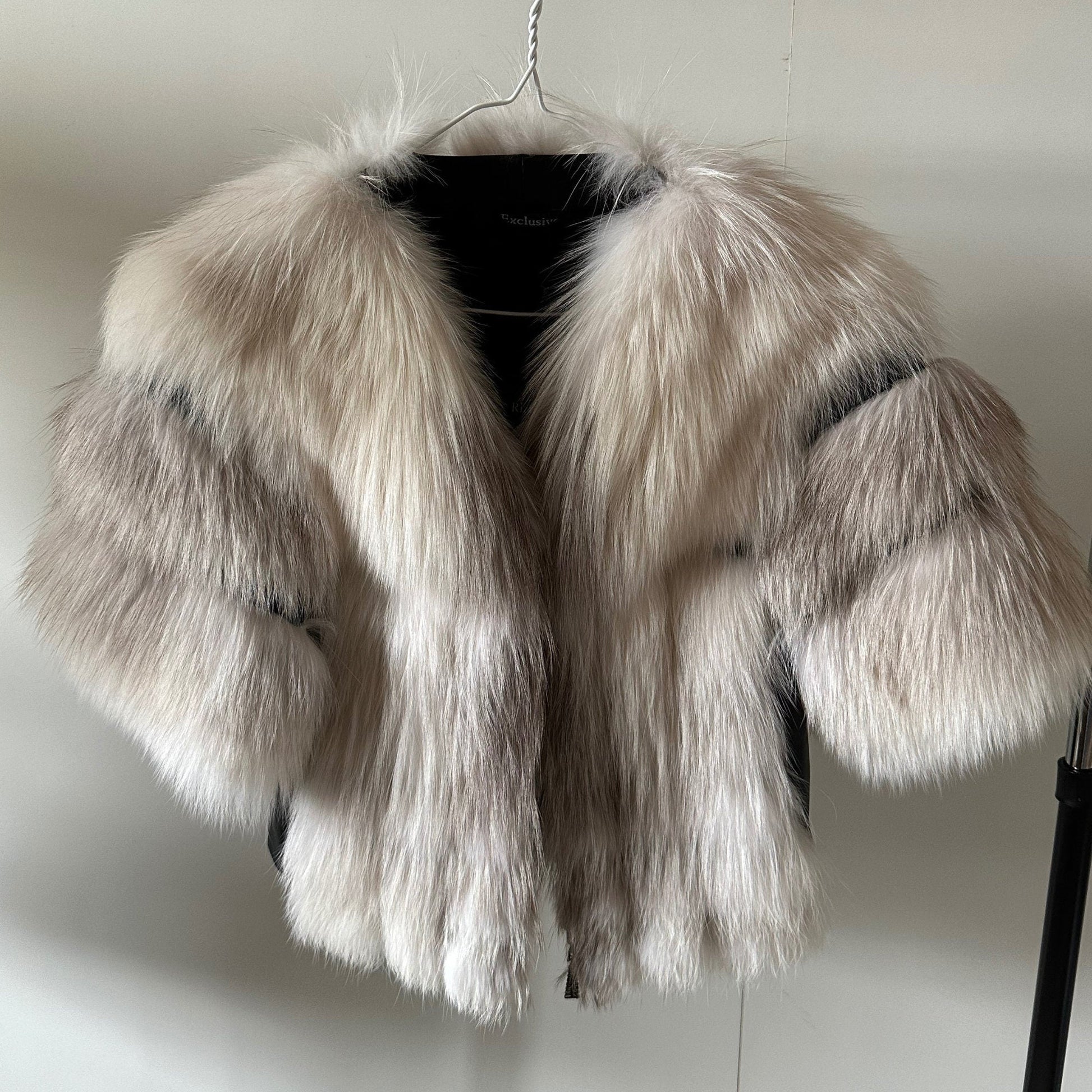 White Fur Coat Women jacket arctic fox fur and leather - My Love Cape