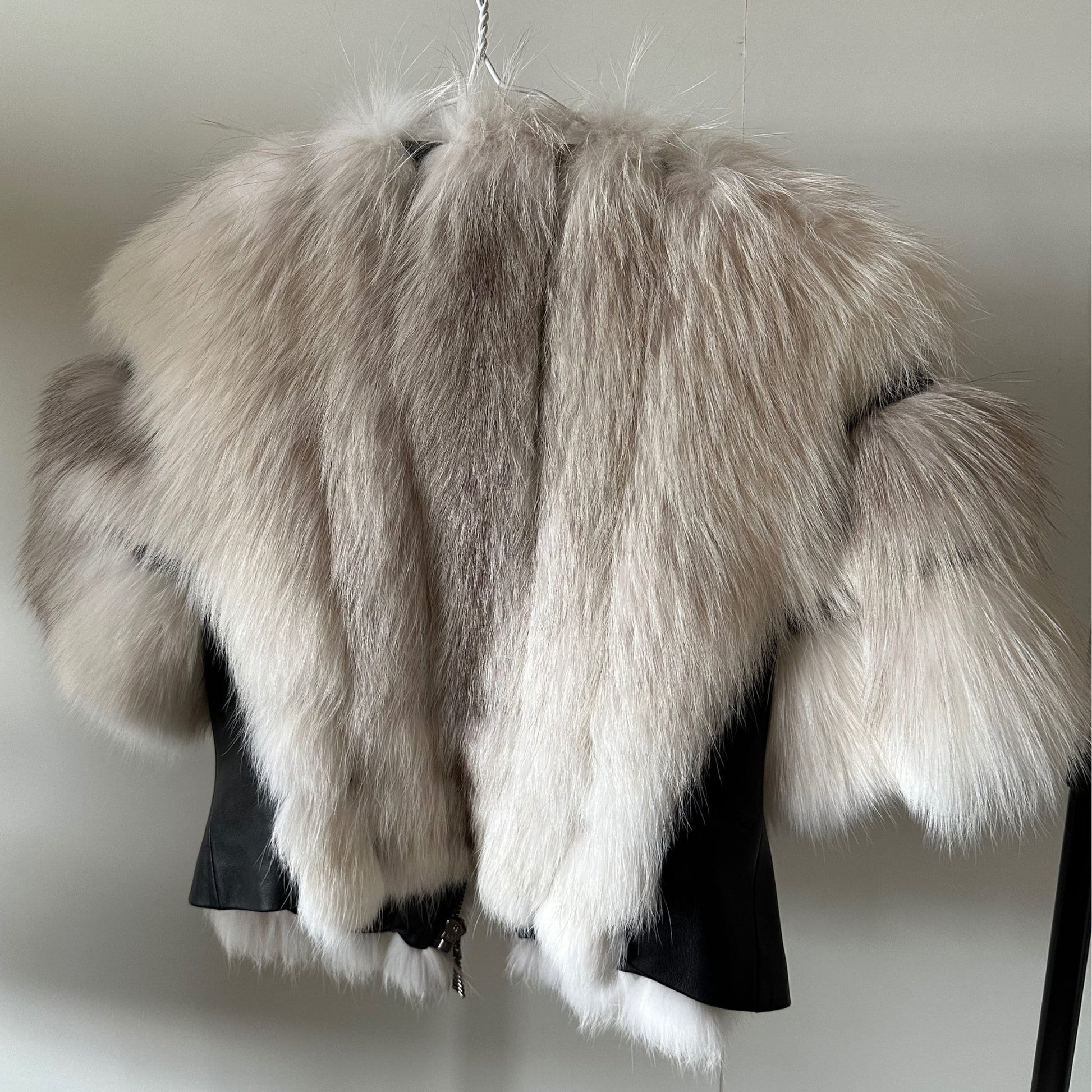 White Fur Coat Women jacket arctic fox fur and leather - My Love Cape