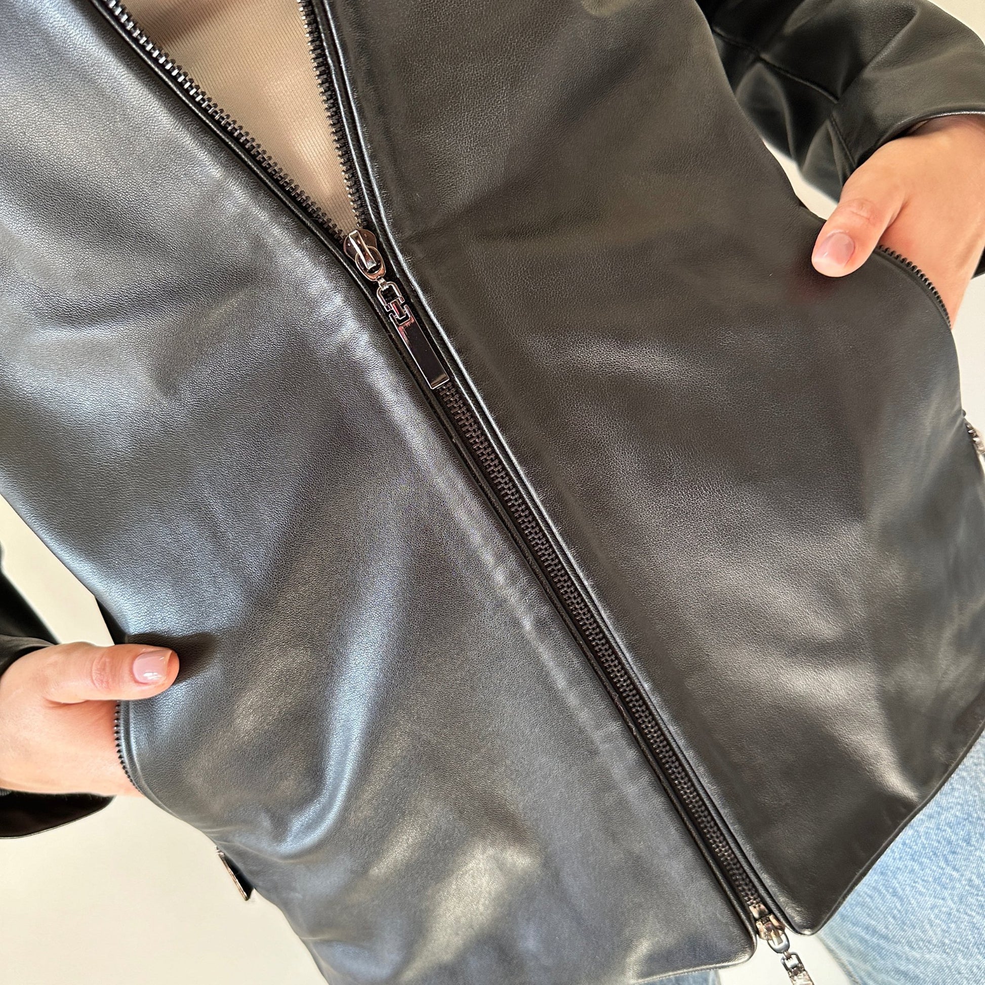 Women Black Leather Zip Jacket - My Love Cape