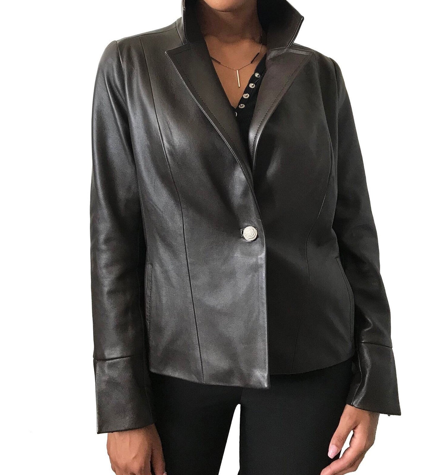 Women Brown leather Elegant jacket - My Love Cape