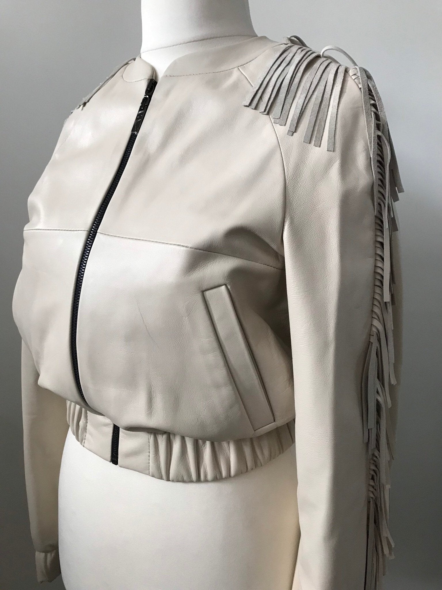 Women Creamer leather fringe jacket - My Love Cape