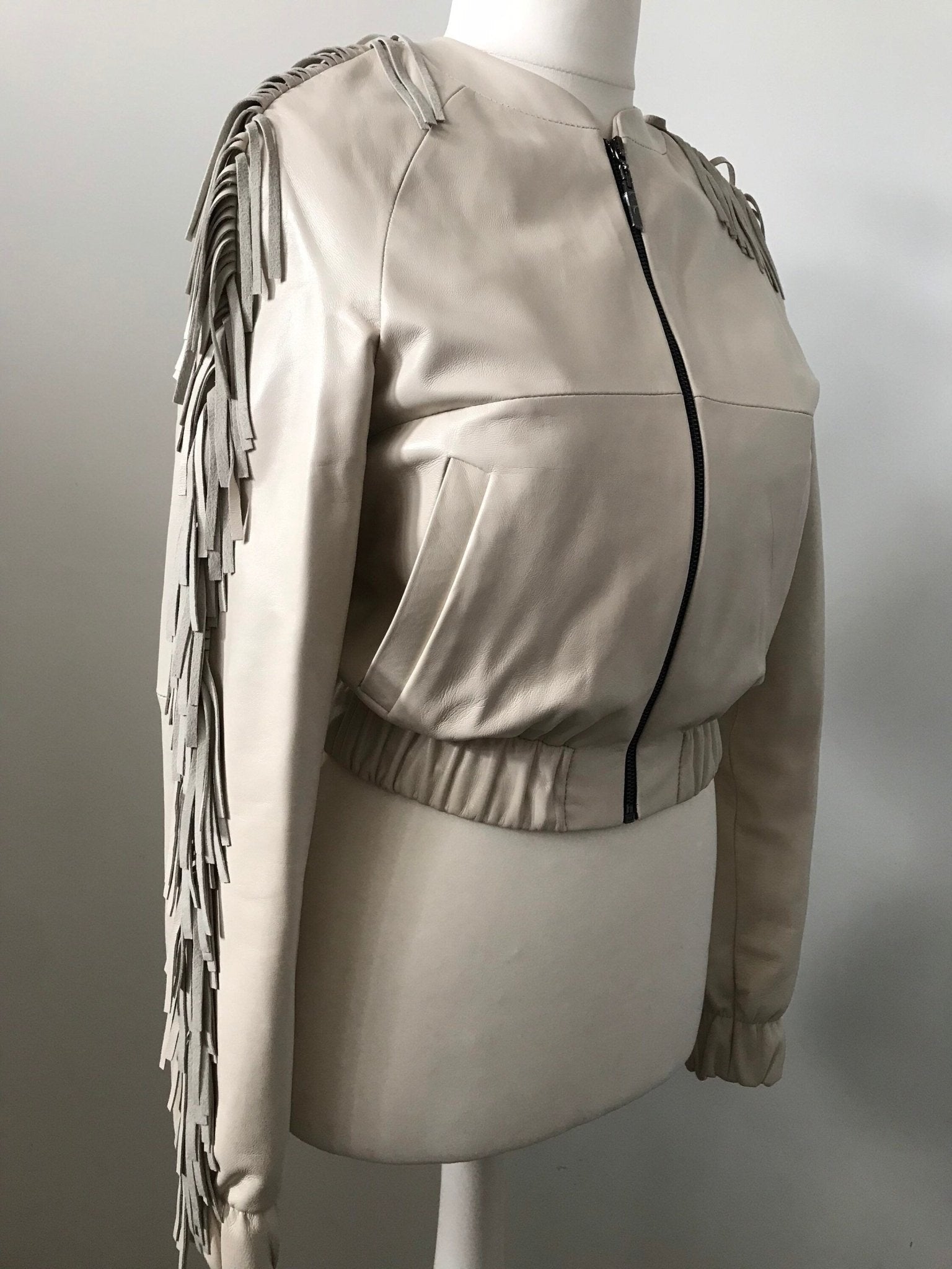 Women Creamer leather fringe jacket - My Love Cape