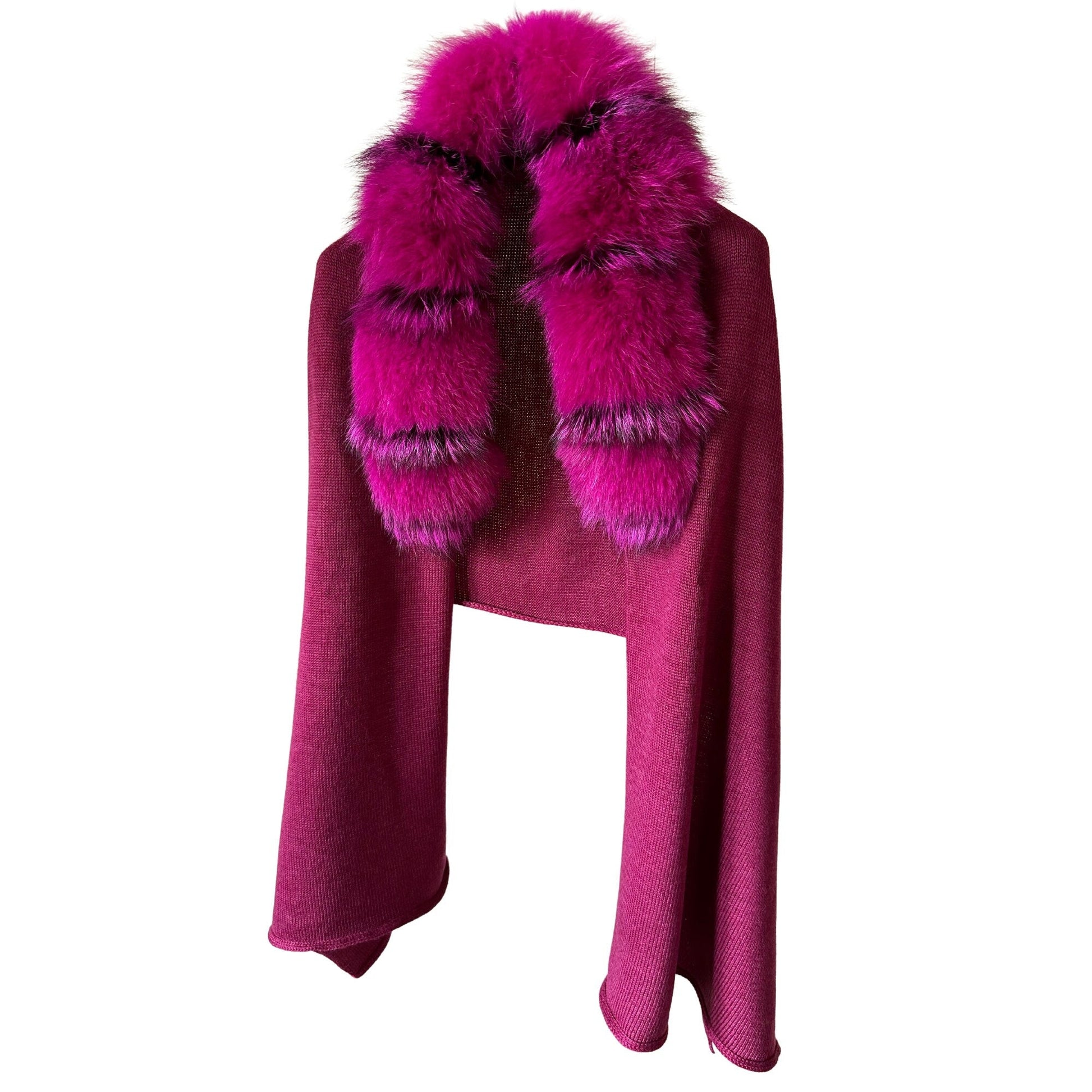 Women Crimson Scarf Stole Cape Wrap Merino with silk Detachable fox fur collar - My Love Cape