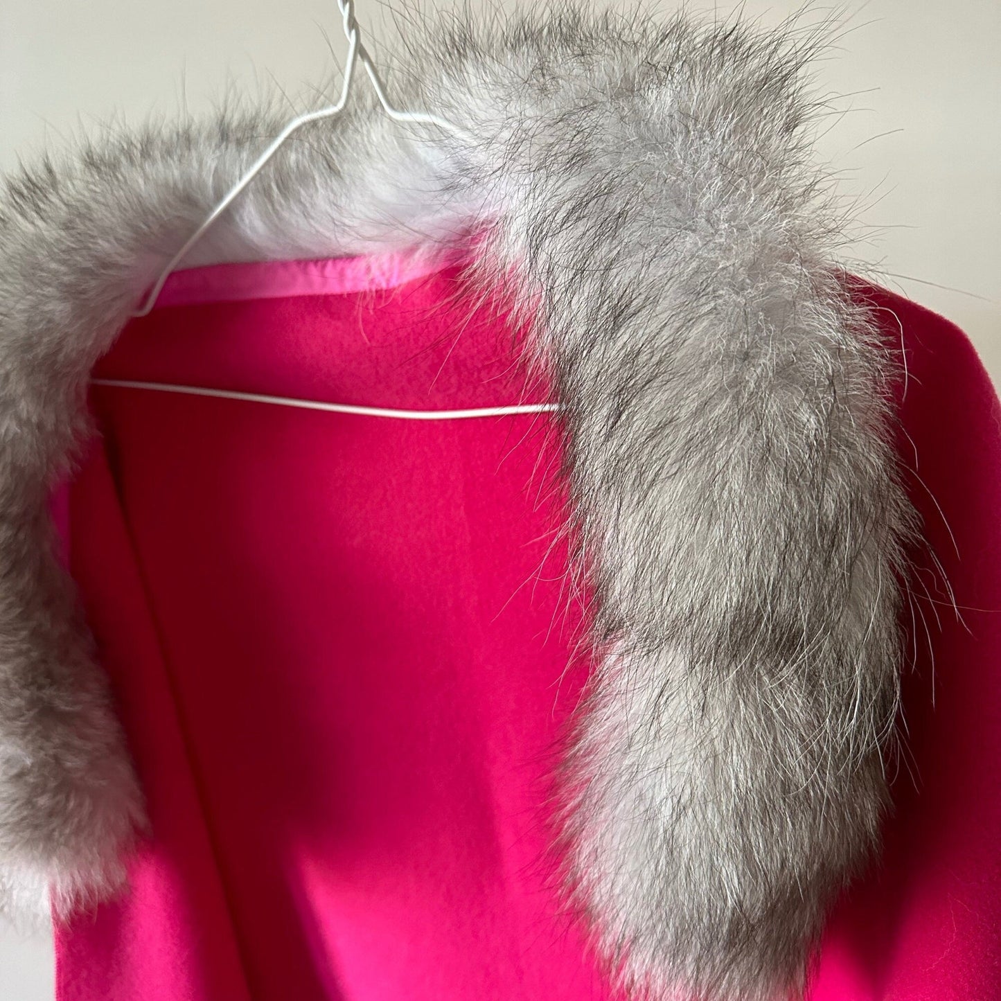 Women Hot Pink Scarf Stole Cape Wraps Woolen blend and trim arctic fox fur - My Love Cape