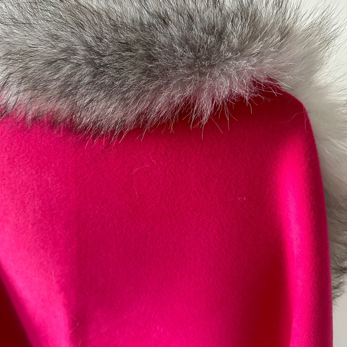 Women Hot Pink Scarf Stole Cape Wraps Woolen blend and trim arctic fox fur - My Love Cape