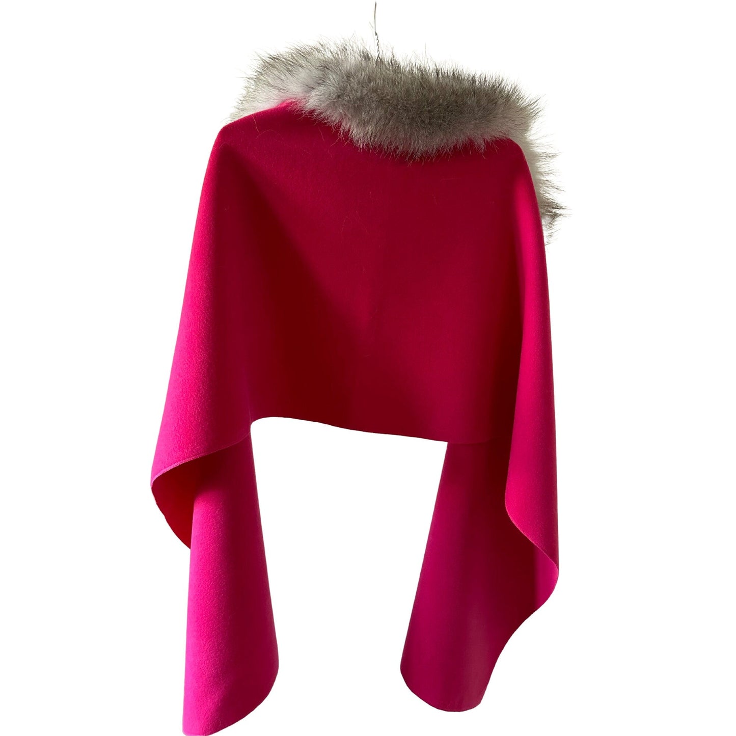 Women Hot Pink Scarf Stole Cape Wraps Woolen blend and trim arctic fox fur - My Love Cape