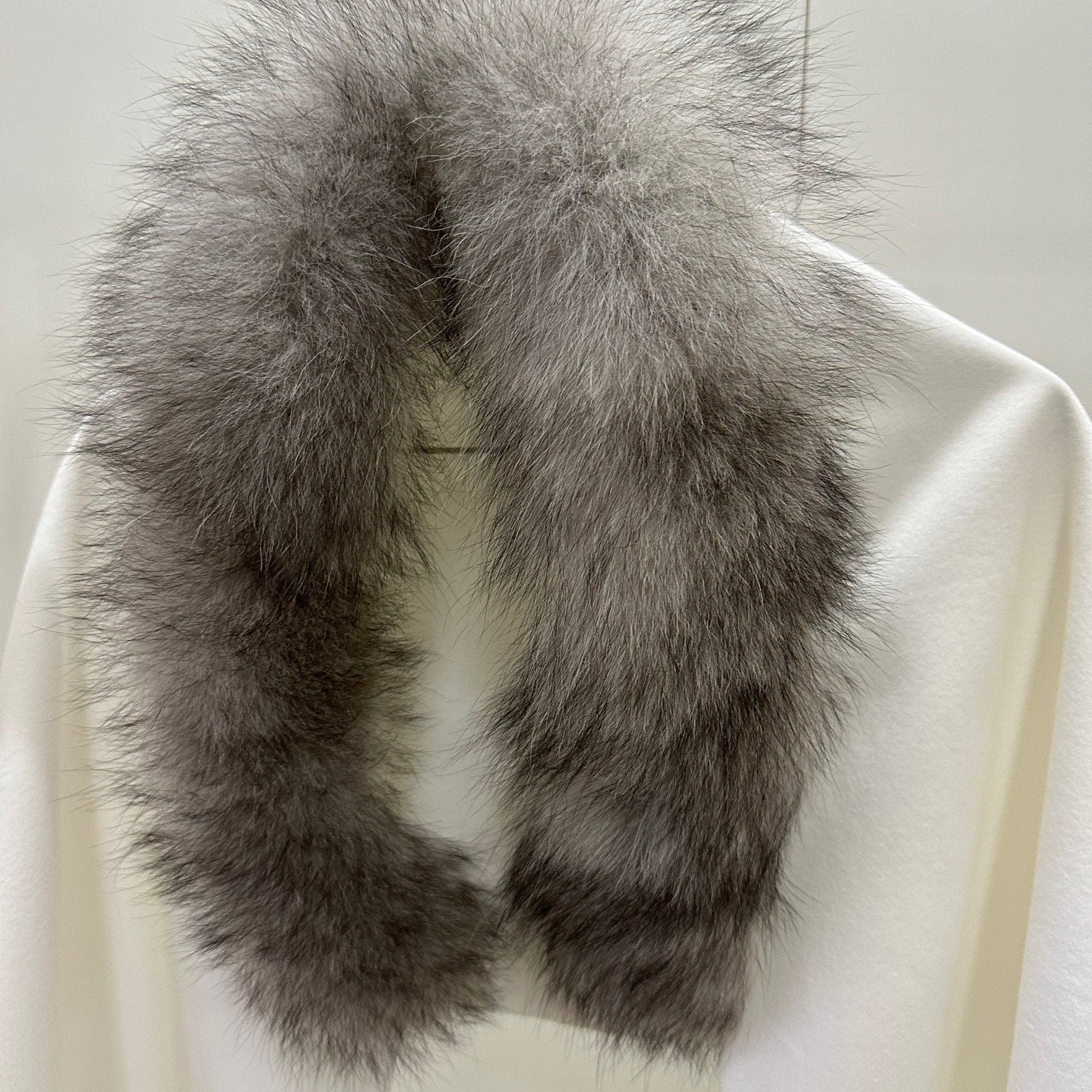 Women Ivory Grey Scarf Stole Cape Wraps Woolen blend and trim arctic fox fur - My Love Cape