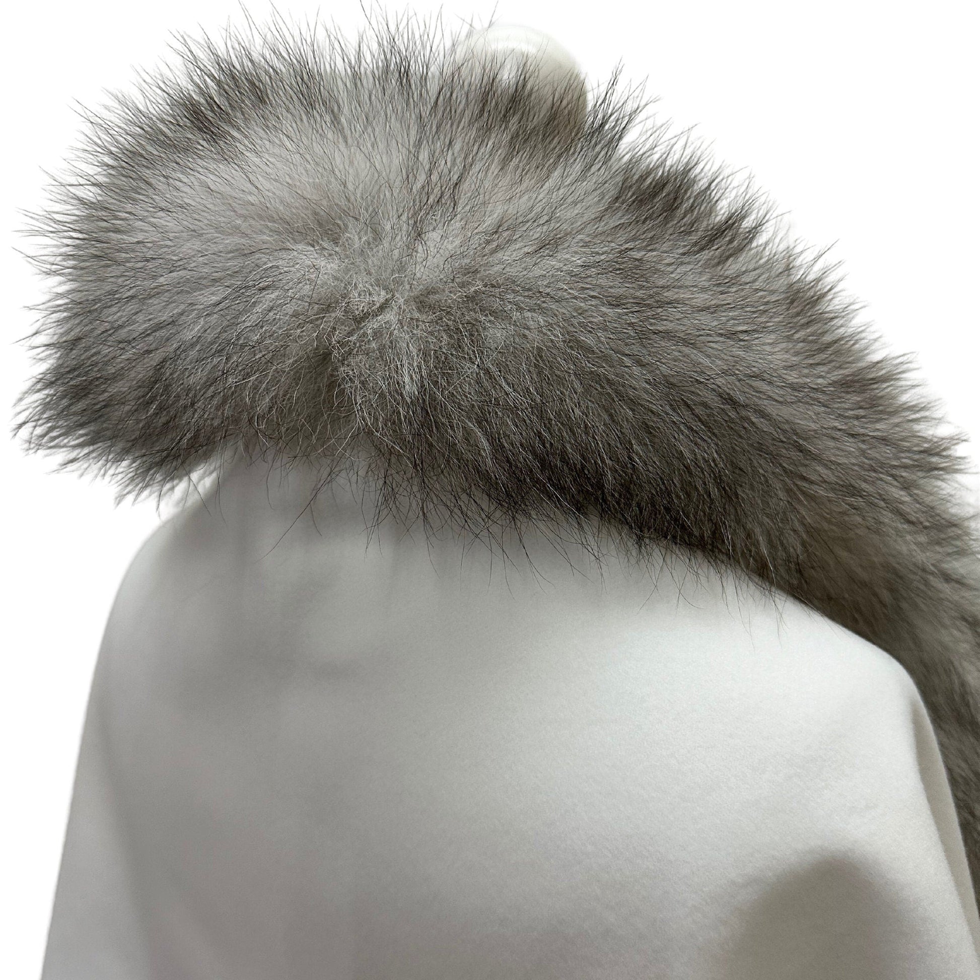 Women Ivory Grey Scarf Stole Cape Wraps Woolen blend and trim arctic fox fur - My Love Cape