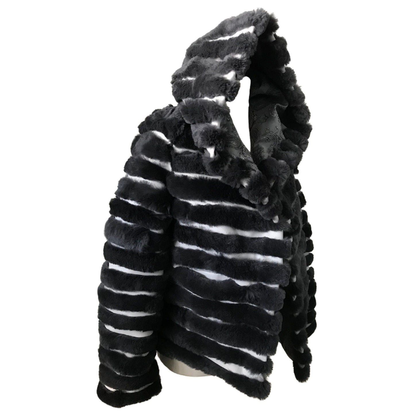 Women jacket сoat grey rabbit fur and white leather - My Love Cape