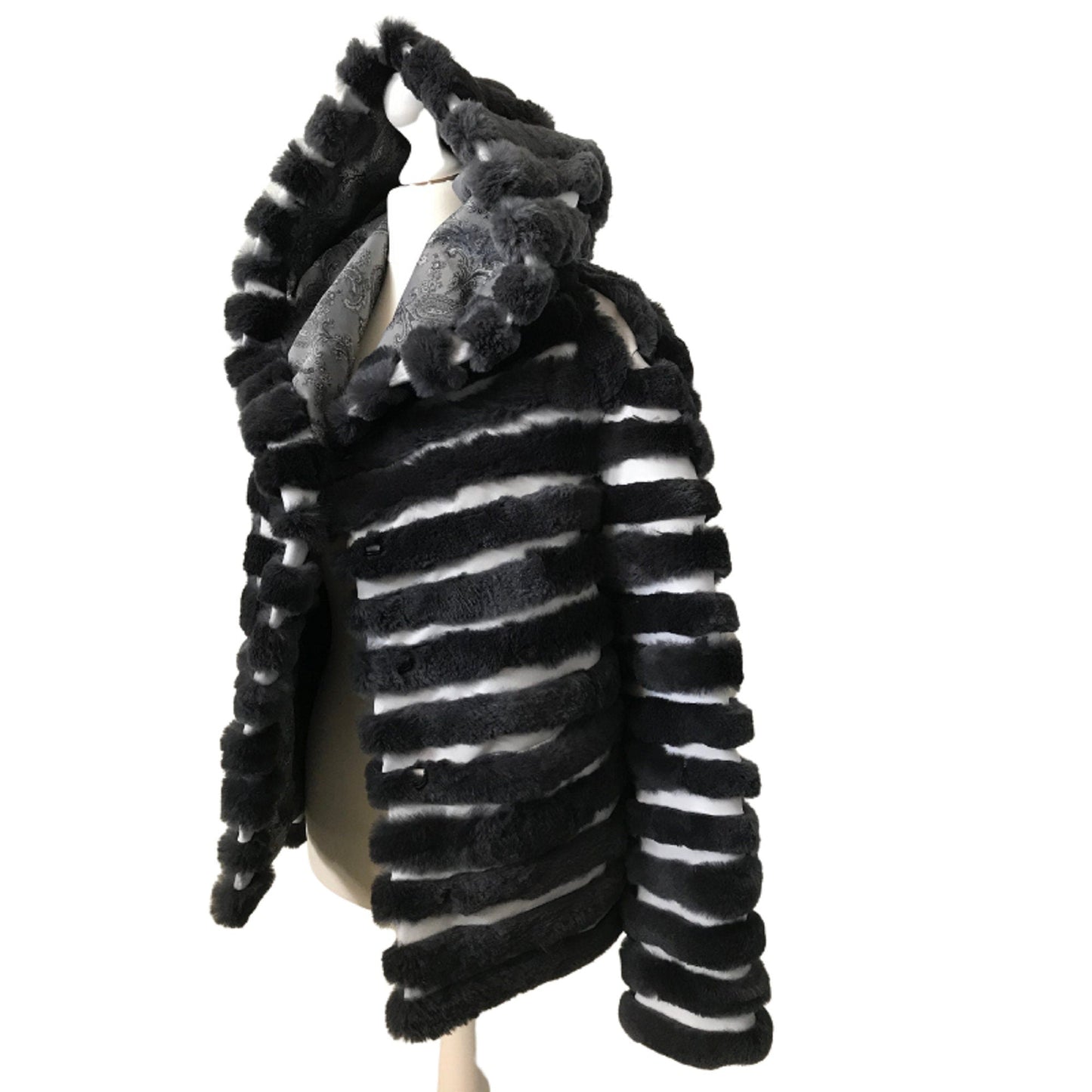 Women jacket сoat grey rabbit fur and white leather - My Love Cape