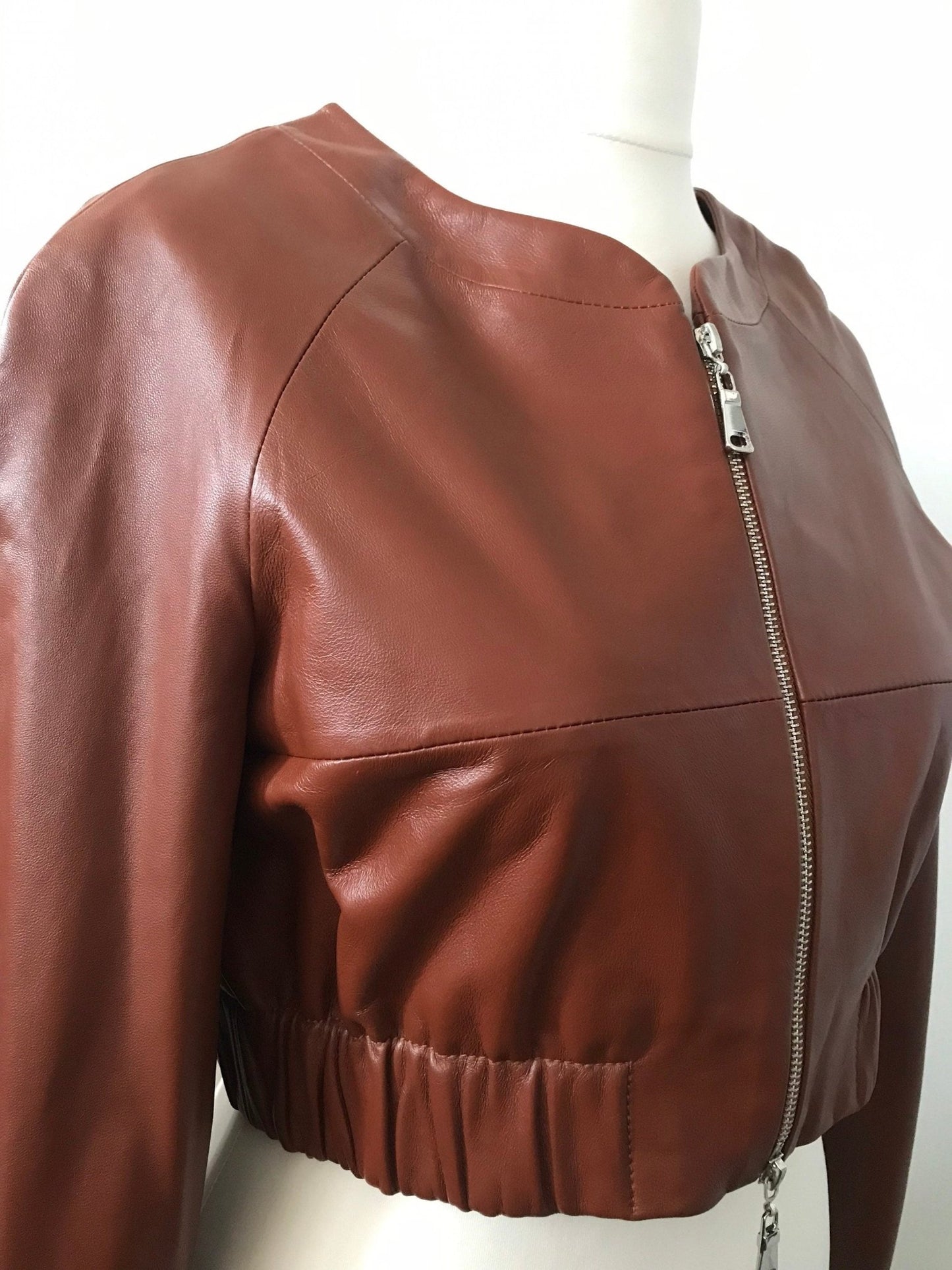 Women Orange leather short jacket - My Love Cape